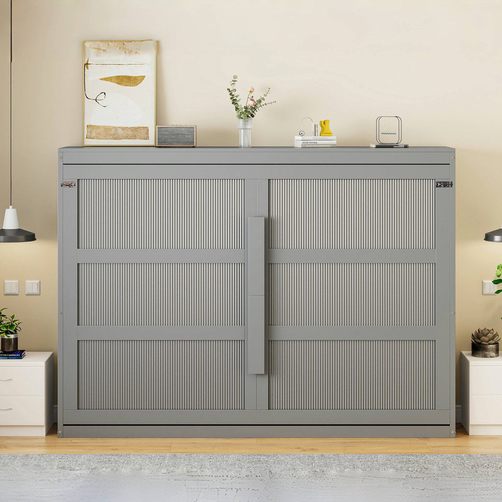 Queen Size Murphy Bed Wall Bed Modern design with LED Lights,Gray(OLD SKU:LP100973AAE)
