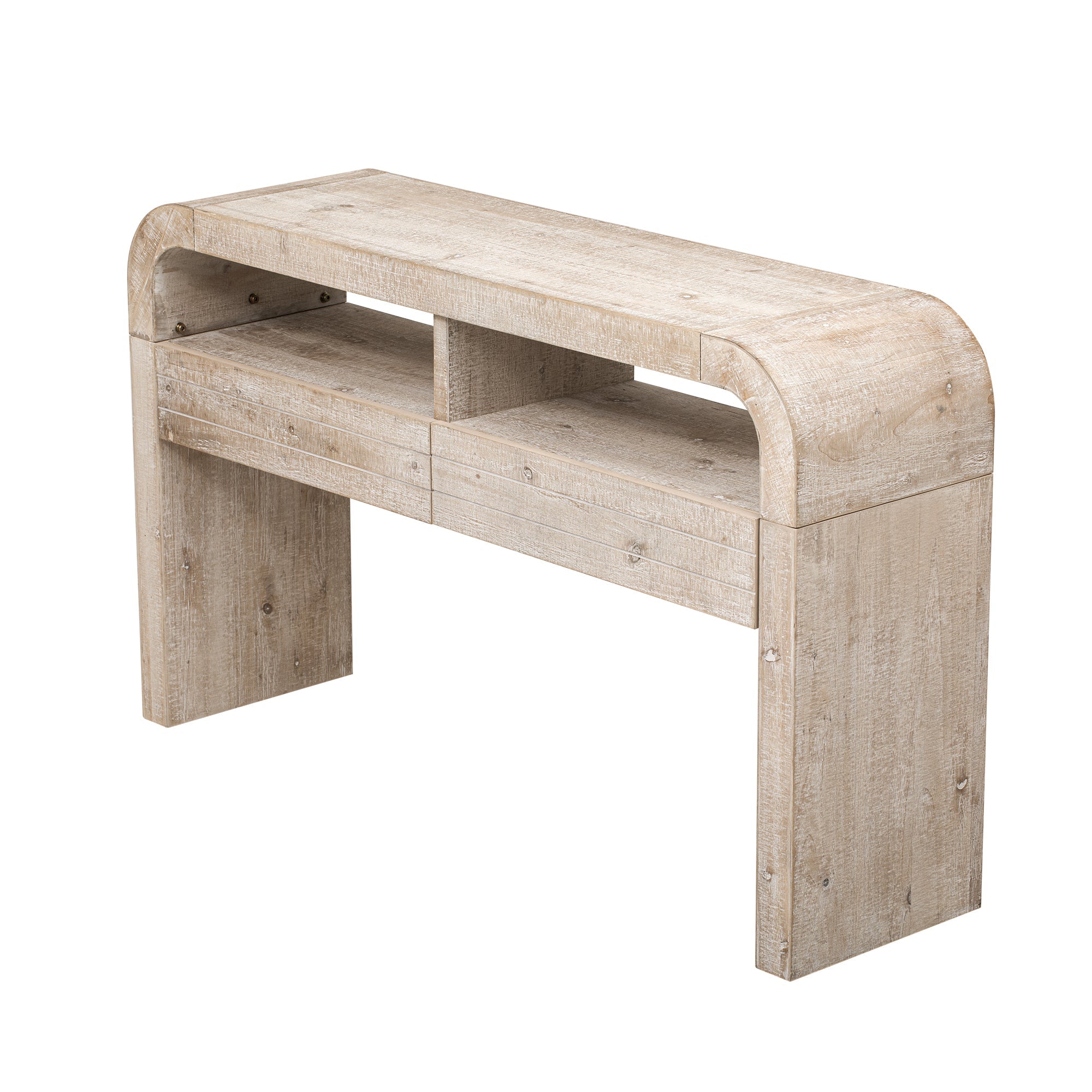 TREXM Console Table Entryway Table, Retro Curved Sofa Table with 2 Large Drawers, Narrow Console Table for Living Room Hallway Entrance, 52''×14''×31.5'', Natural Wood Wash