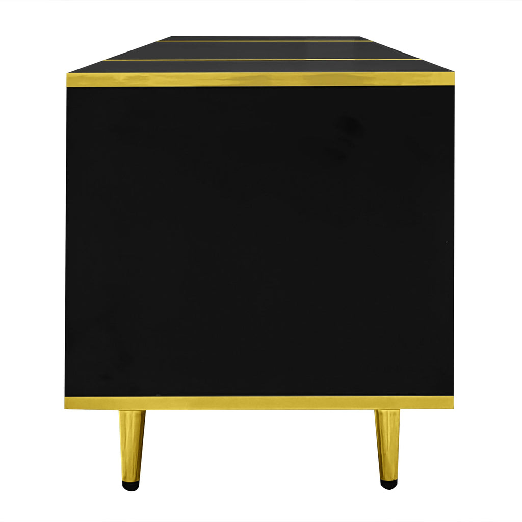 U-Can 70.9'' Modern TV Stand for TVs up to 80 Inches, Entertainment Center with 2 Shelves and  LED Lights, TV Storage Cabinet with 2 Drawers, 2 Cabinets and Metal Legs for Living room
