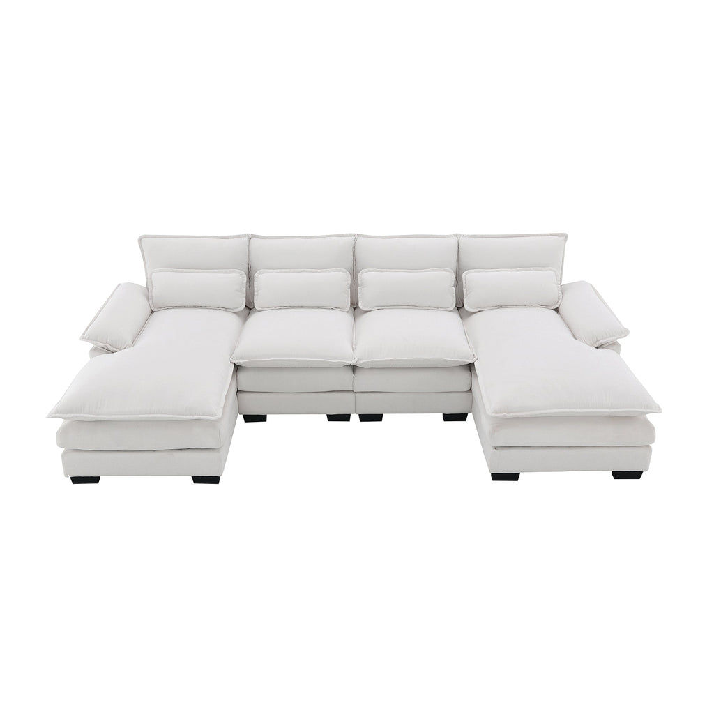 110*55' Modern U-shaped Sectional Sofa with Waist Pillows,6-seat Upholstered Symmetrical Sofa Furniture,Sleeper Sofa Couch with Chaise Lounge for Living Room,Apartment,5 Color