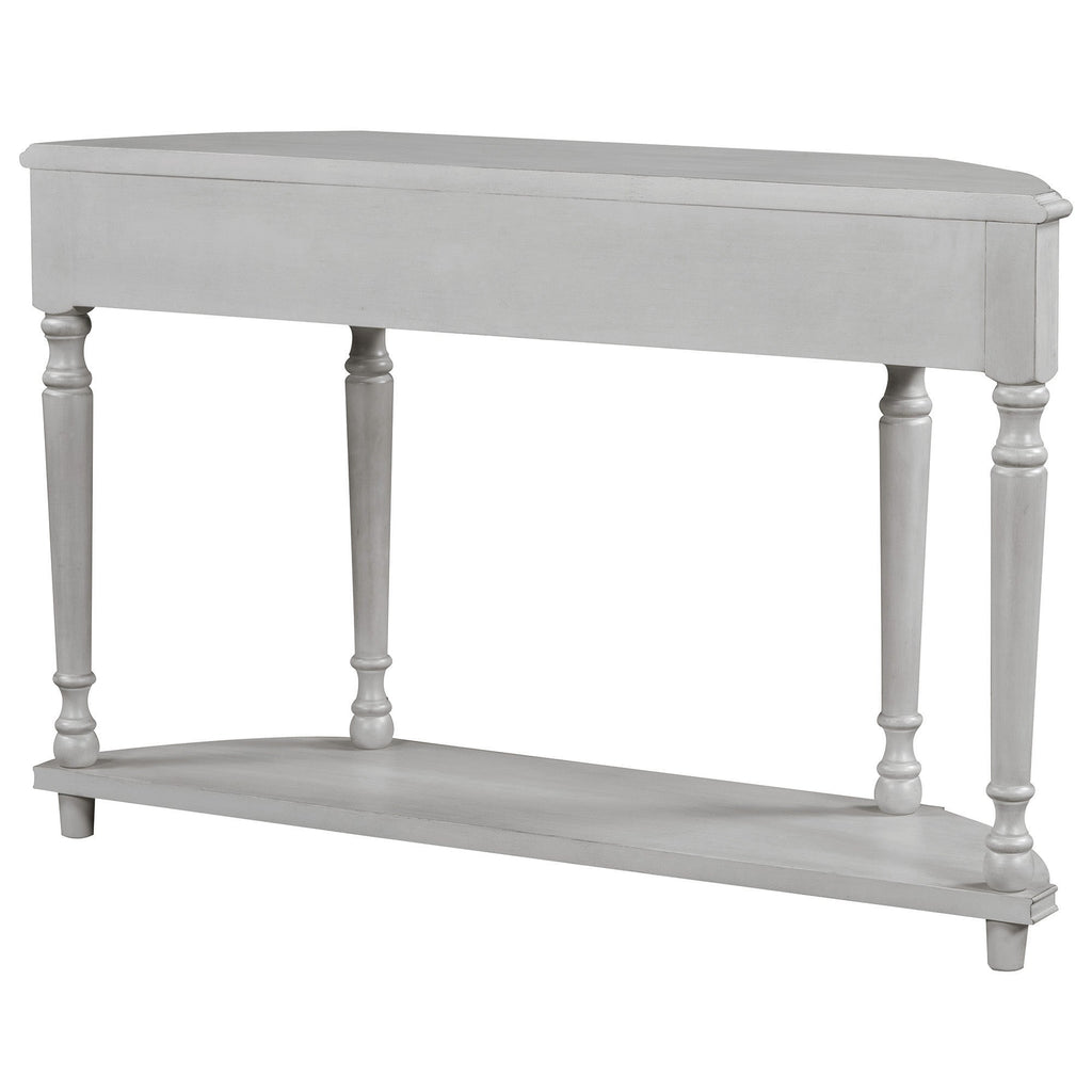 TREXM Retro Circular Curved Design Console Table with Open Style Shelf Solid Wooden Frame and Legs Two Top Drawers (Gray Wash, OLD SKU: WF298768AAE)