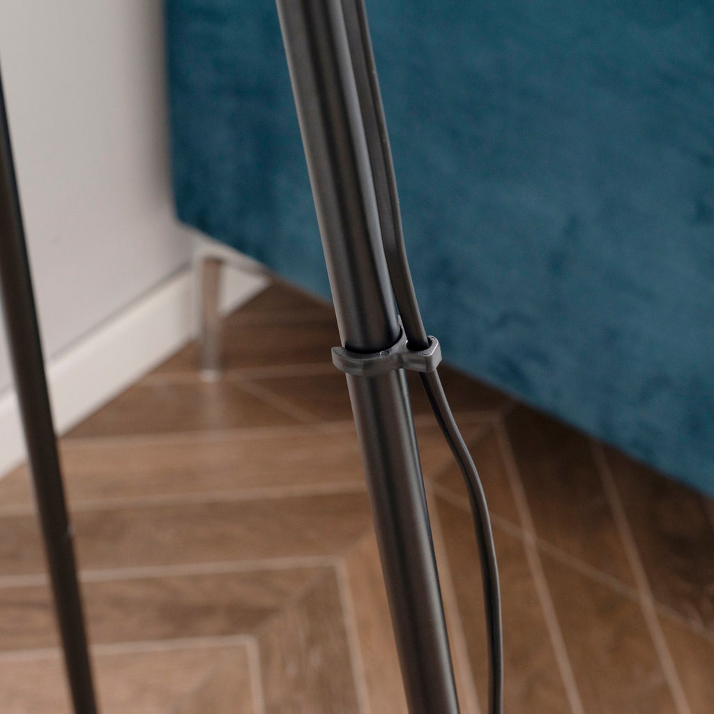 HOMCOM Modern Tripod Floor Lamp Free Standing Land Lamp w/ Steel Frame, Footswitch, Fabric Lampshade and E26 Base for Living Room, Bedroom, Office, Black