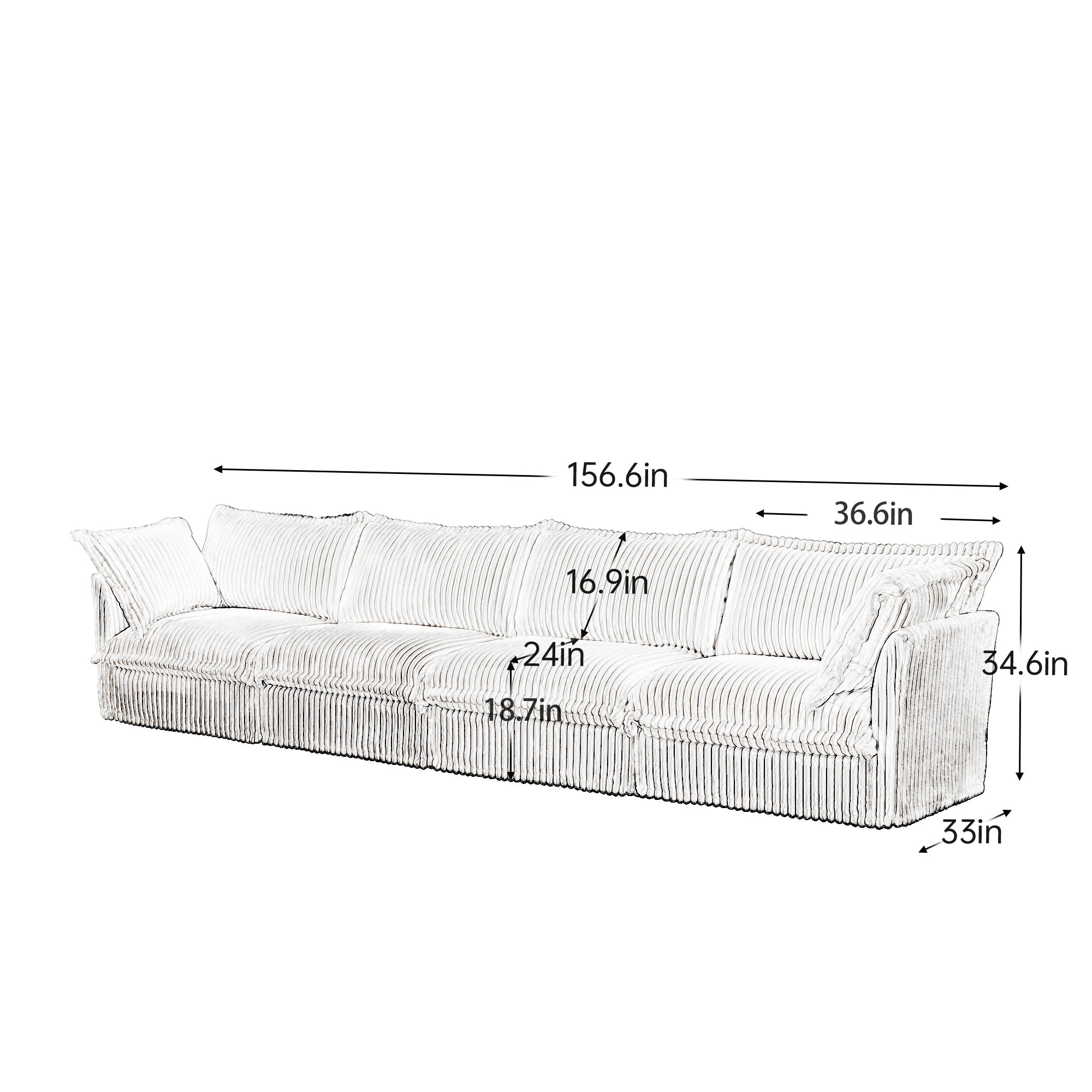 Slipcovered Long Sofa, 4 Seater Sofa with Removable Cover, Extra Deep Couch for Living Room, Corduroy Fabric Cloud Like Comfy Sofa Couch, Gray Corduroy Fabric