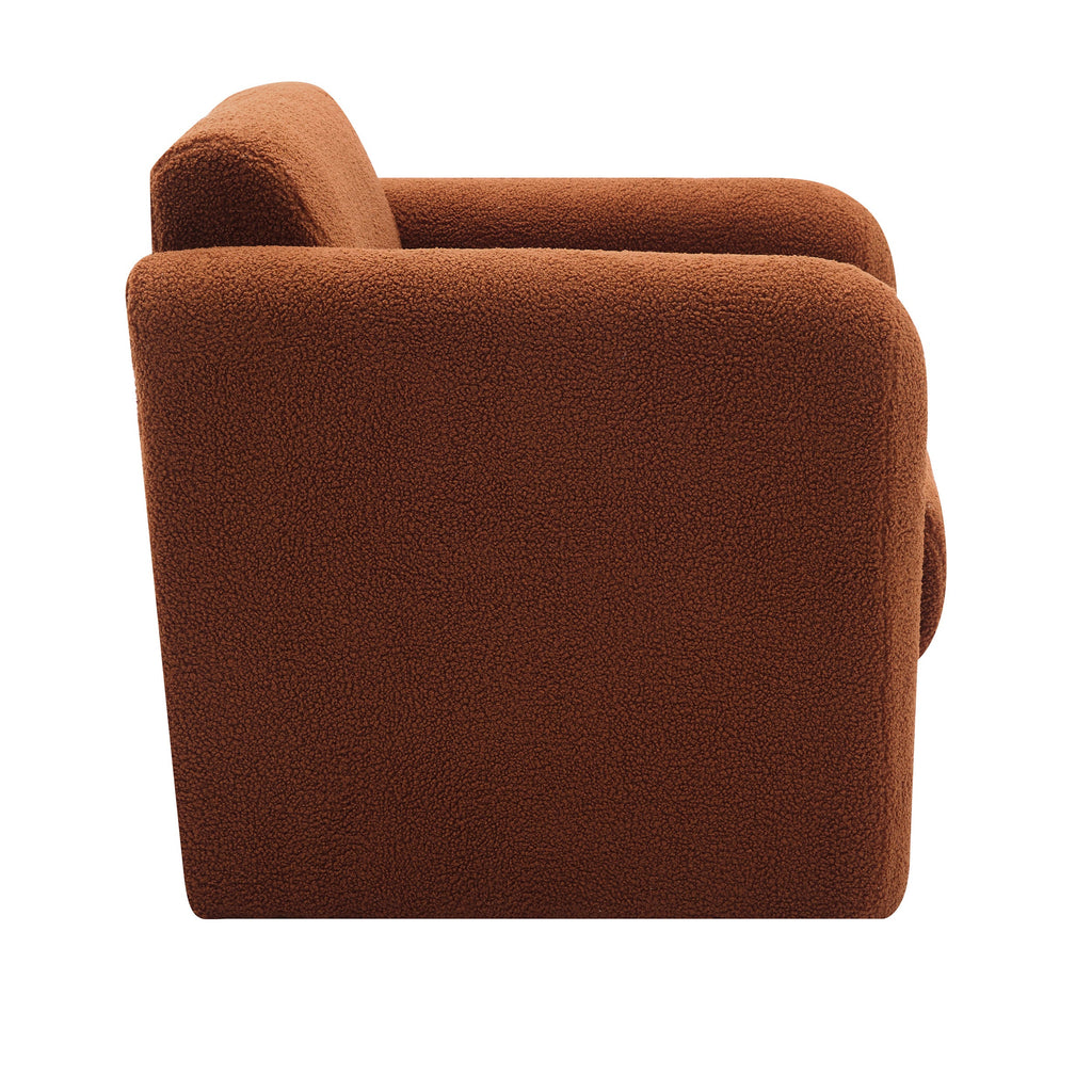 Modern Accent Chair Lambskin Sherpa Fabric Upholstered Comfy Reading Arm Chair Soft Padded Armchair with Back and Pillow for Living Room Bedroom Reception Waiting Room Office,Burnt Orange