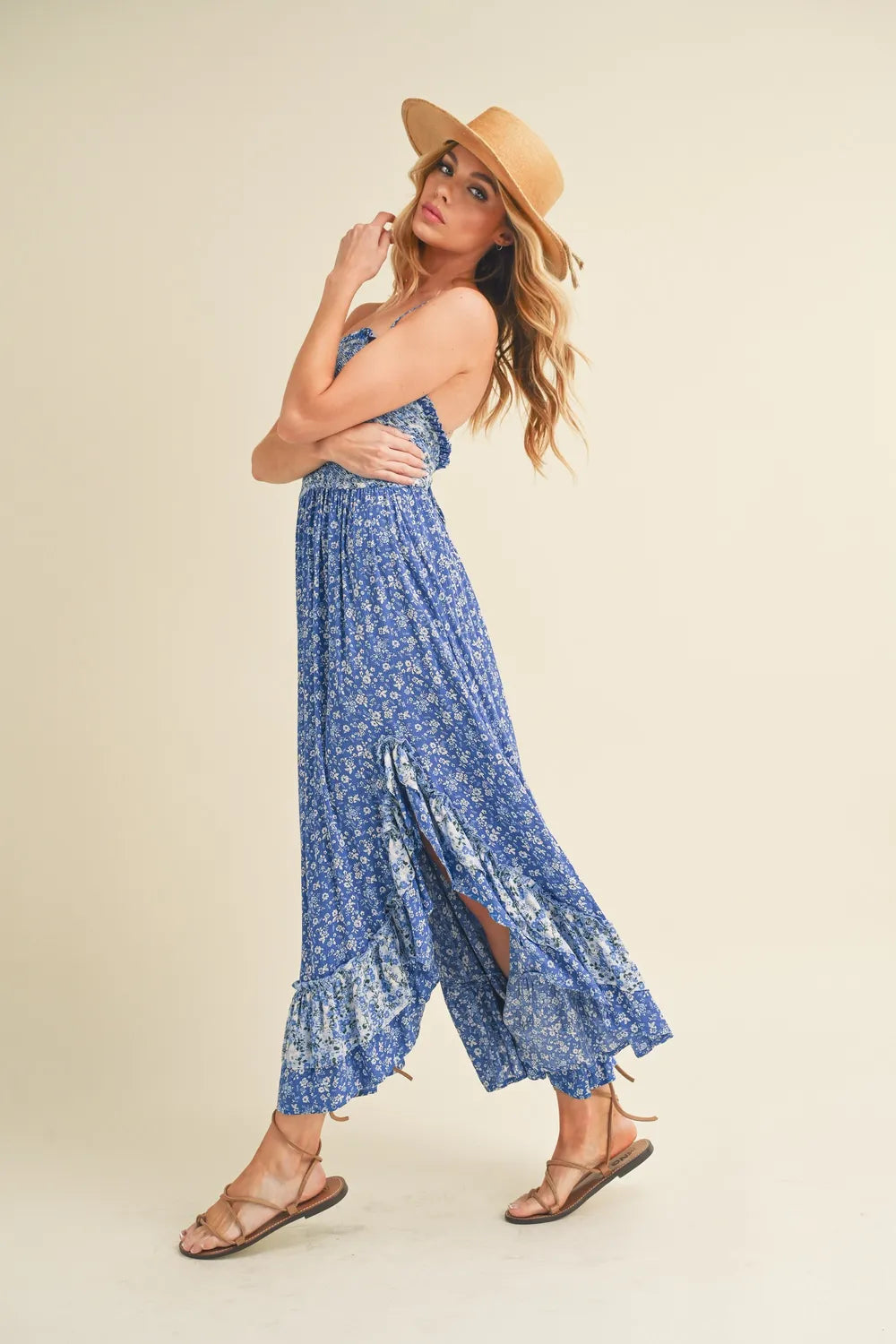 Aemi + Co Ditsy Floral Ruffled Hem Maxi Cami Dress