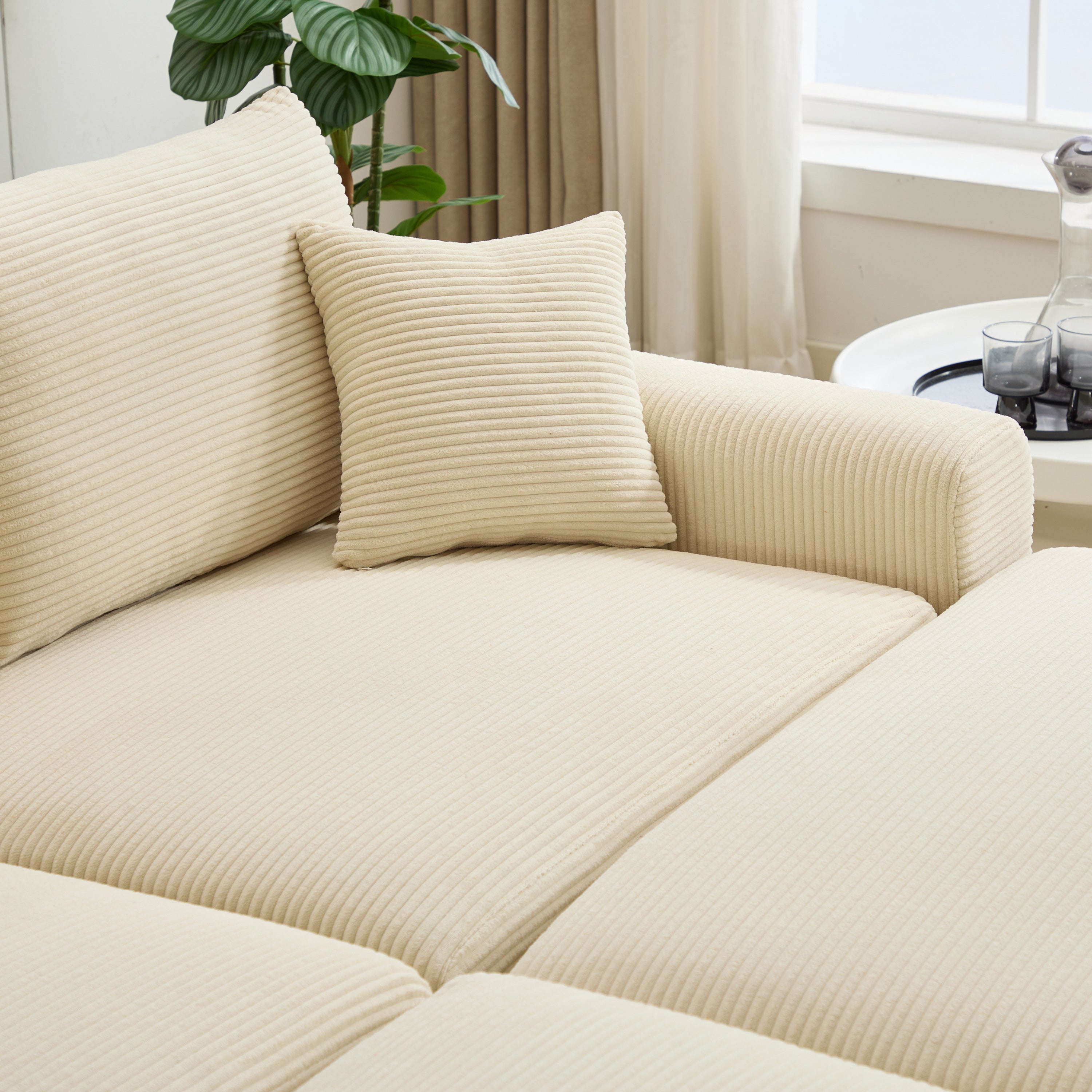 Modern Sectional Couch , 2 Pieces Corduroy Couch Cushion Covers , Soft Stretch Sofa Slipcovers with 2pcs Pillows