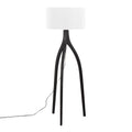 Wishbone Contemporary Floor Lamp in Black Wood with White Linen Shade by LumiSource