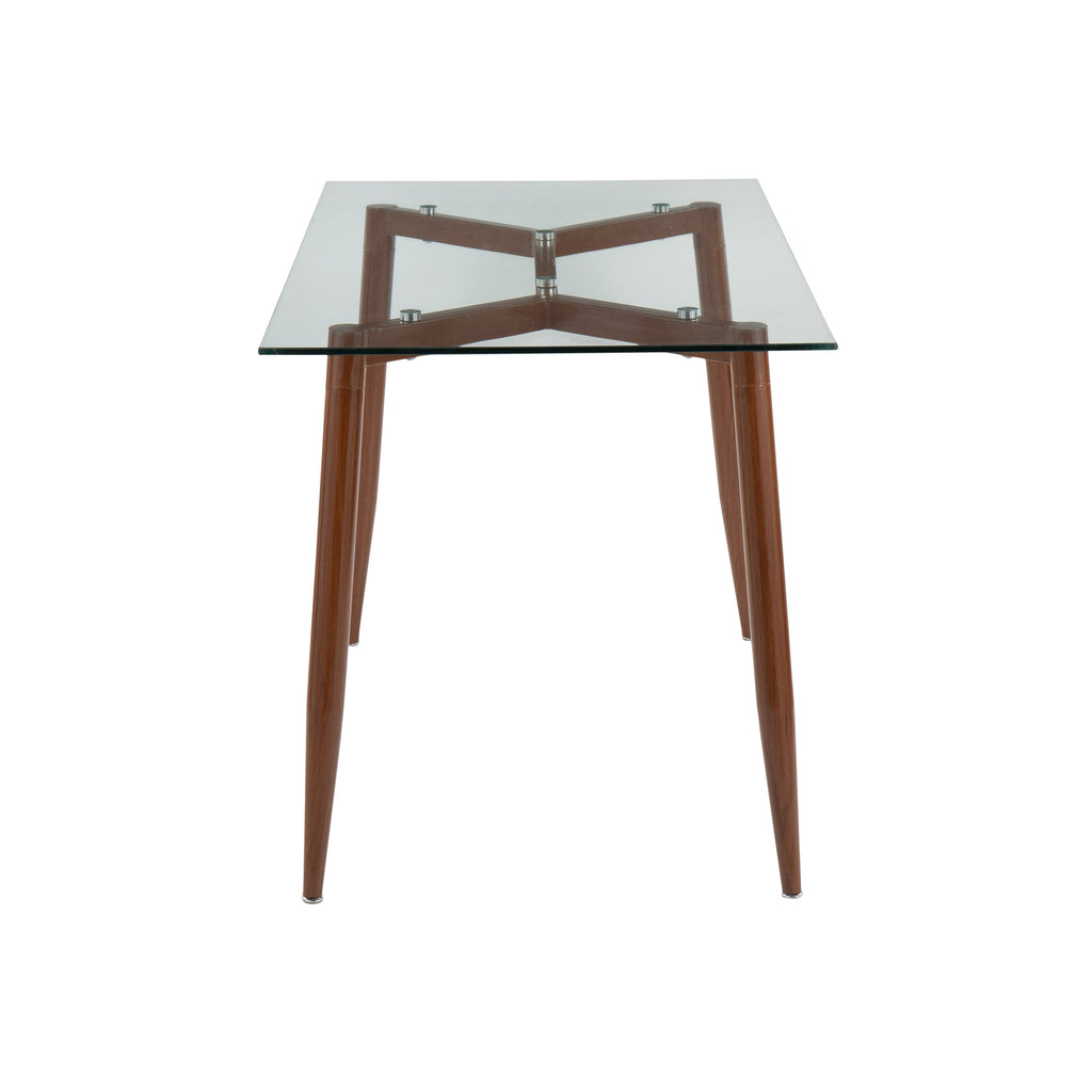 Clara Contemporary Table in Walnut Metal with Clear Tempered Glass Top by LumiSource