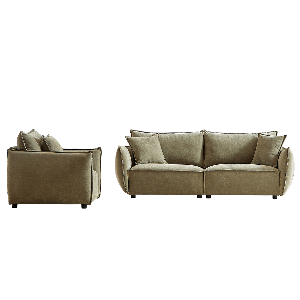 3-Seater + 1-Seater Combo Sofa Modern Living Room Sofa, Linen Fabric Sofa, Wooden Frame with 3 Pillows, Apartment Sofa Furniture