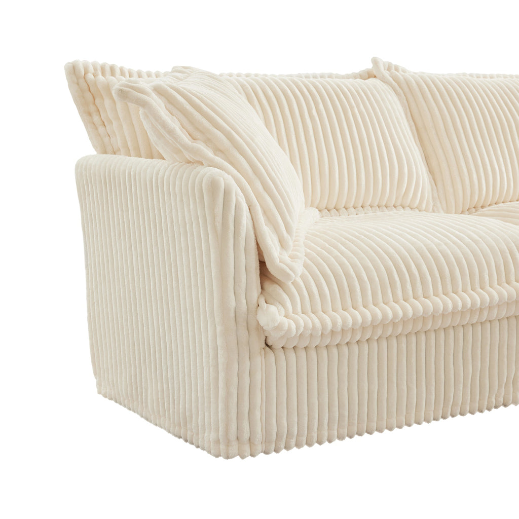 Living Room Sofa Slipcovered Sofa 3 Seater Sofa With 3 Ottomans, Oversized 3-Seat Sleeper Sofa Bed Home Theater Sofa, Corduroy, Cream