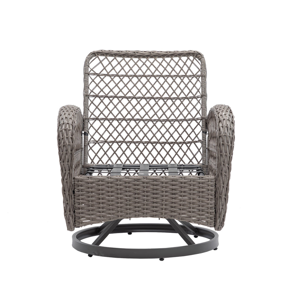3 Pieces Outdoor Swivel Rocker Patio Chairs, 360 Degree Rocking Patio Conversation Set with Thickened Cushions and Glass Coffee Table for Backyard, Khaki