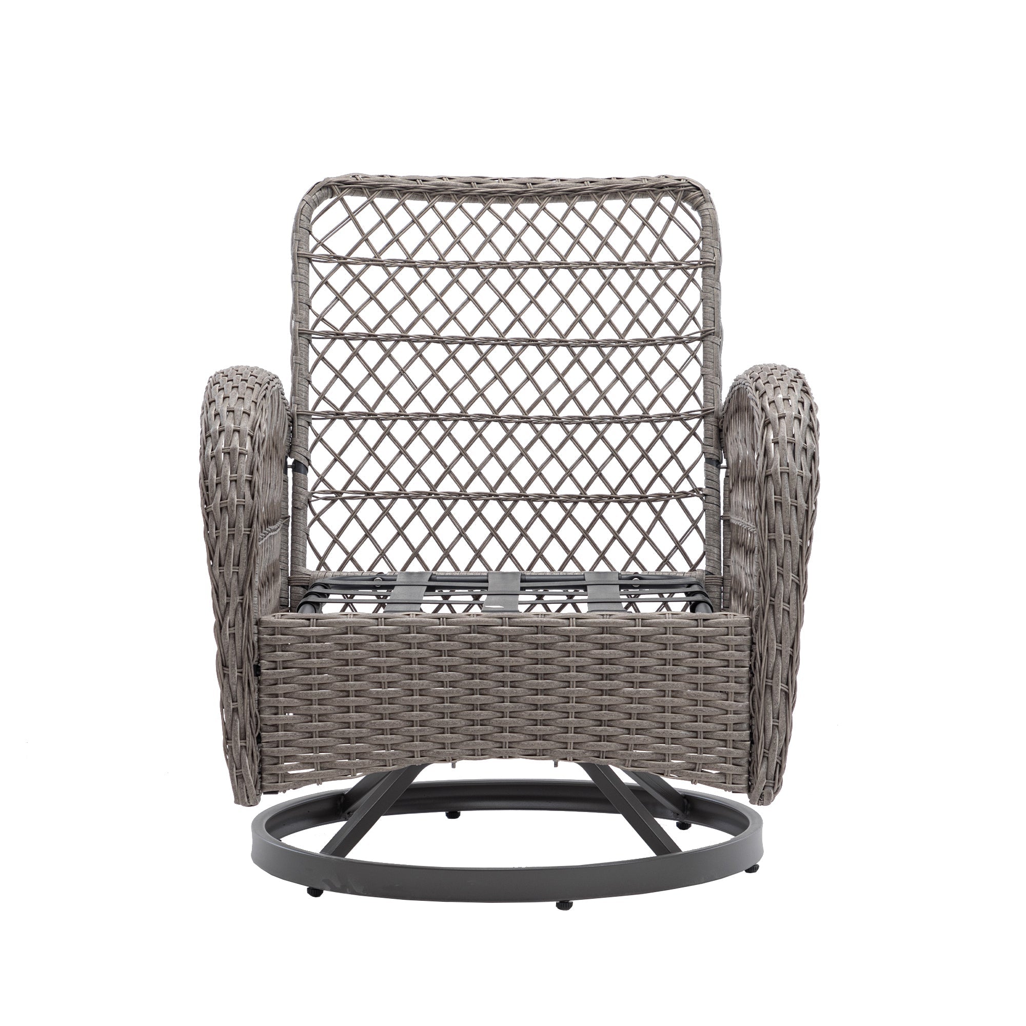 3 Pieces Outdoor Swivel Rocker Patio Chairs, 360 Degree Rocking Patio Conversation Set with Thickened Cushions and Glass Coffee Table for Backyard, Khaki