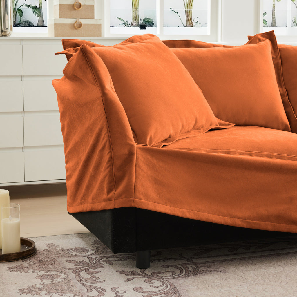 Slipcovered Sofa Couch, Modern 3 Seater Sofa with Suppleness Armrests, Chenille Fleece Deep Seat Sofa with Soft Multiple Big Pillows, Comfy Couch for Living Room, Apartment,Chenille Fabric, Orange