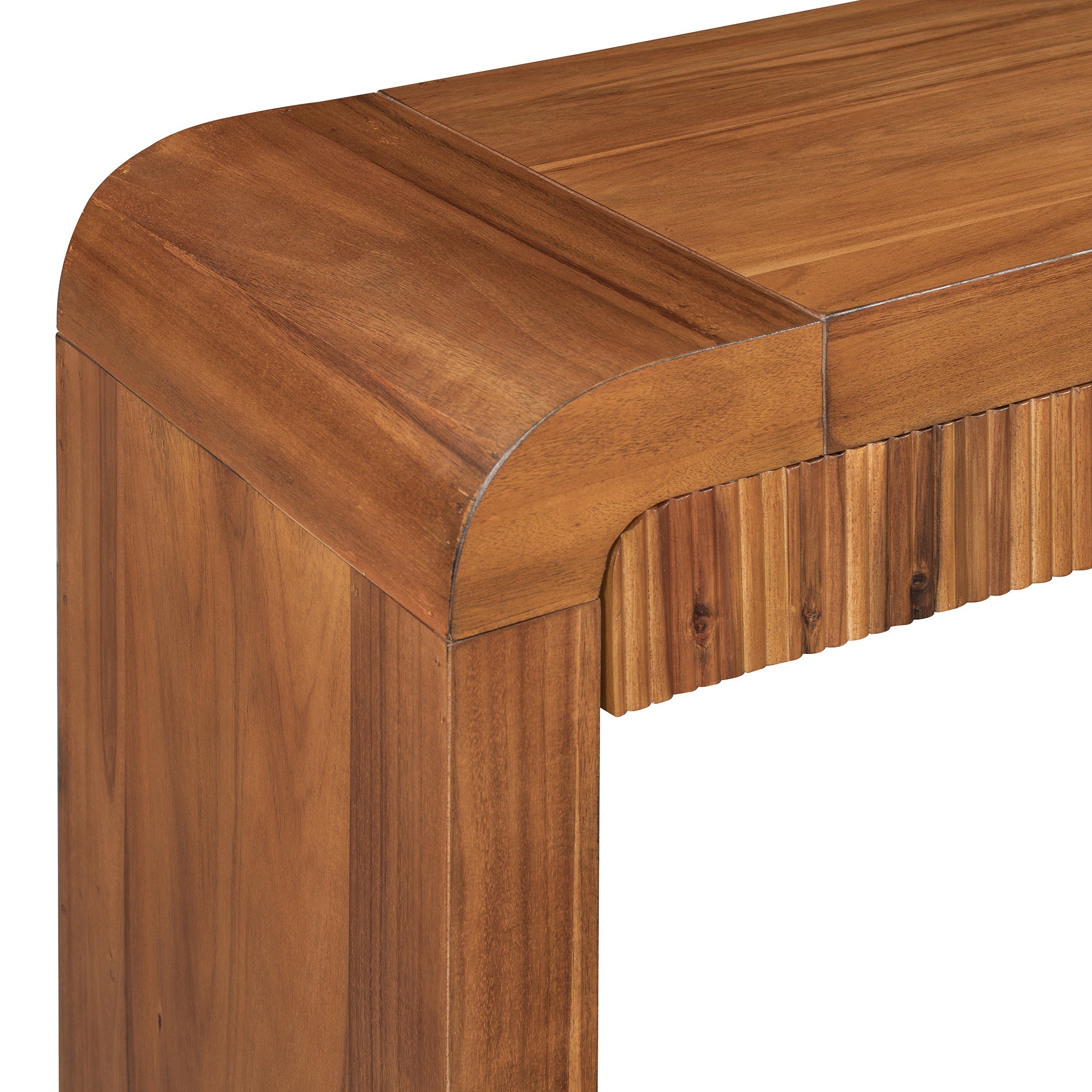 TREXM Rustic Console Table with Fluted Drawer Front, Entryway Table with Curved Corners & Thick Legs, Sturdy Sofa Table for Hallway & Living Room (Brown)