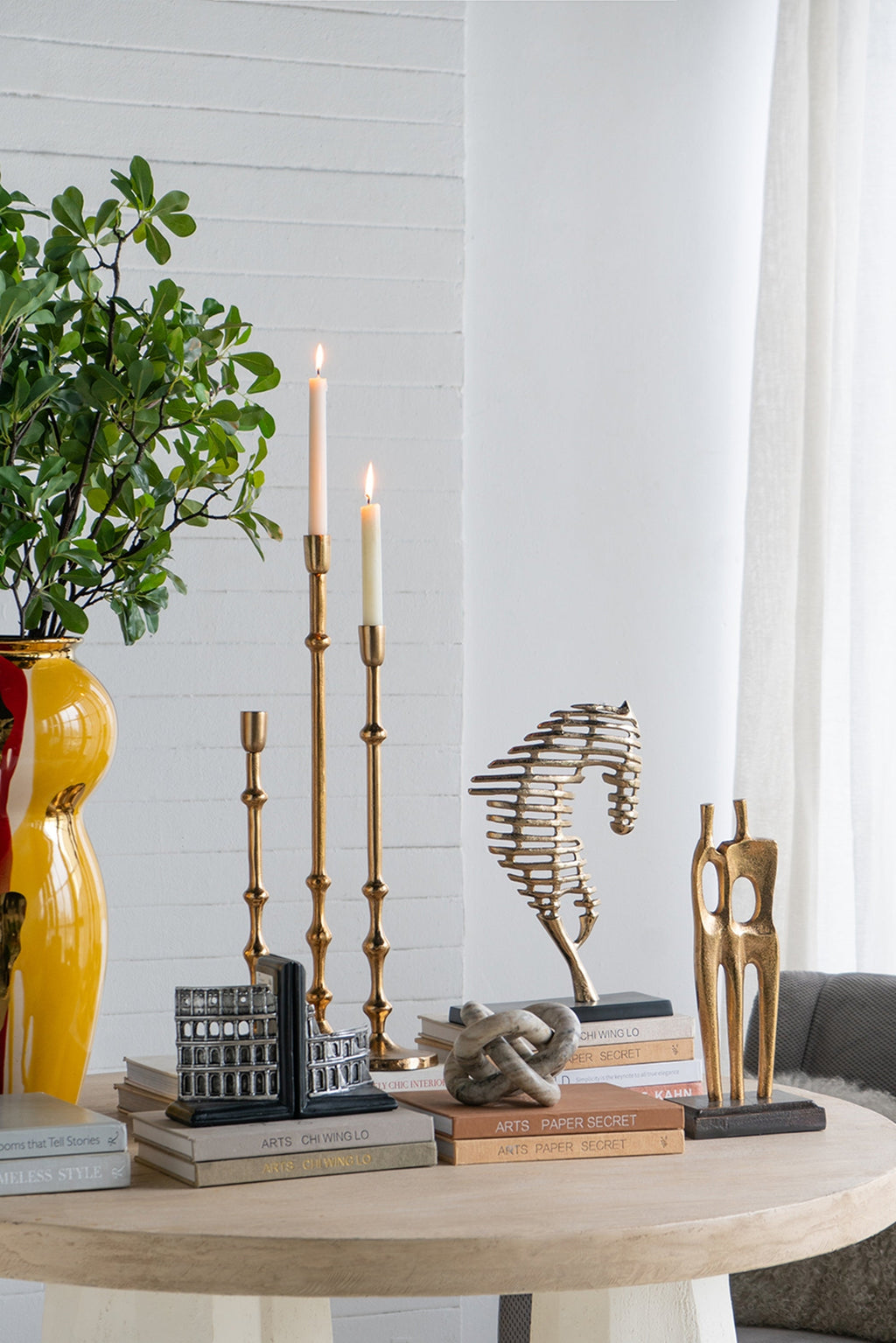 Set of 3, Slender Aluminum Taper Candle Holder with Bead Accents, Bronze