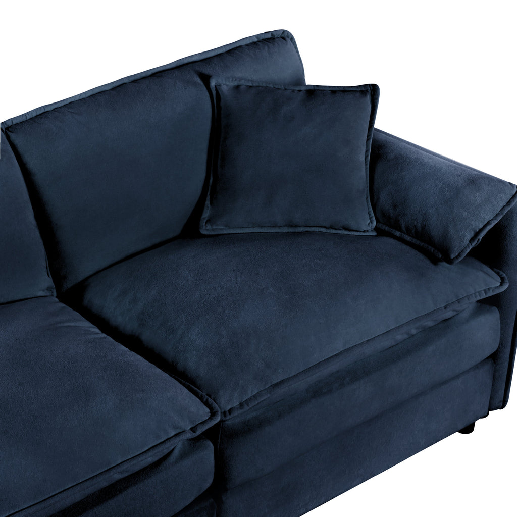 Deep Seat Sectional Cloud Sofa with 2 Ottomans & Soft Pillows, Loveseat Modular Couch for Living Room, Apartment,DIY Combination,Blue