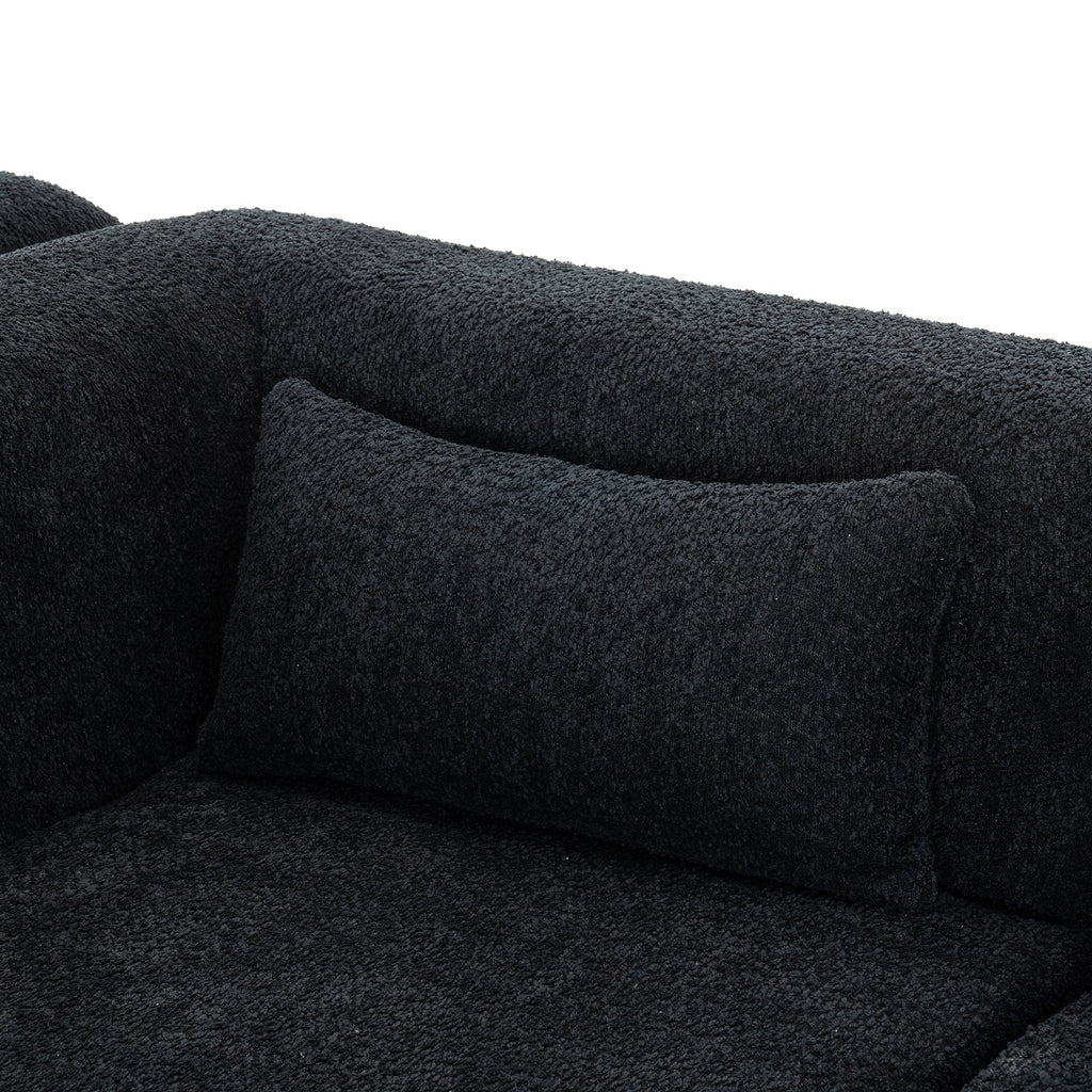 144' Upholstered Sofa Free-combined Sofa Couch with Two Chaise Lounge and Five Back Pillows for Living Room(Old SKU: N719S001600B), Black