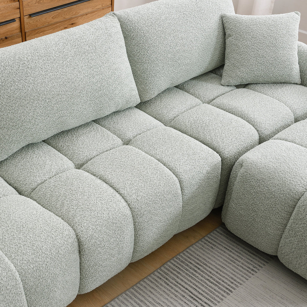 110' Modular Sectional Sofa, L Shape with Extra-large Seat, Pull-line Design, Movable Ottoman, High Density Foam, Free Combination, Sturdy Metal&Wood Frame, Boucle Fabric, 3 Colors