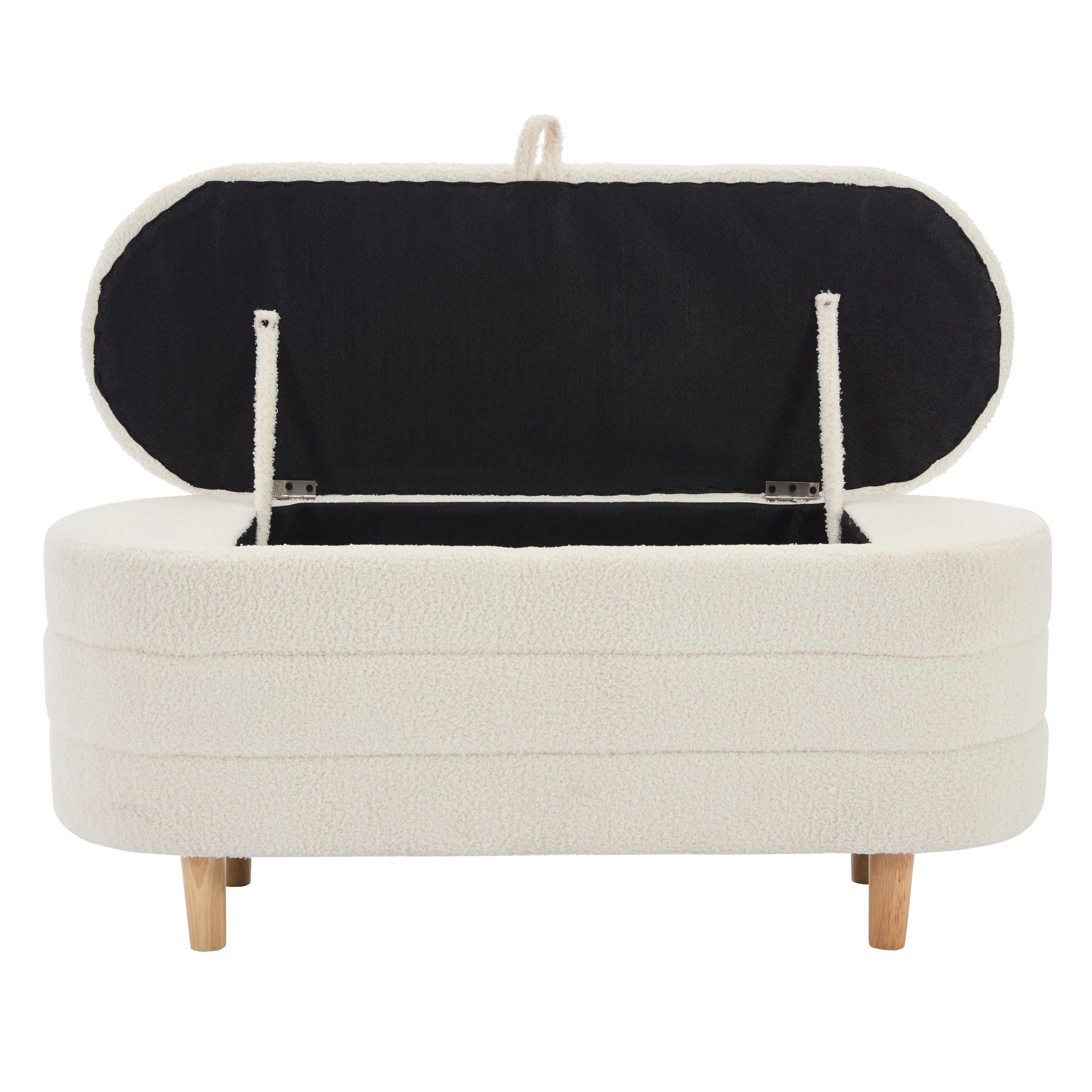 2-Pieces Bedroom Sets Full Size Flower-Shaped Upholstered LED Platform Bed with Storage Ottoman-Sherpa Fabric, White