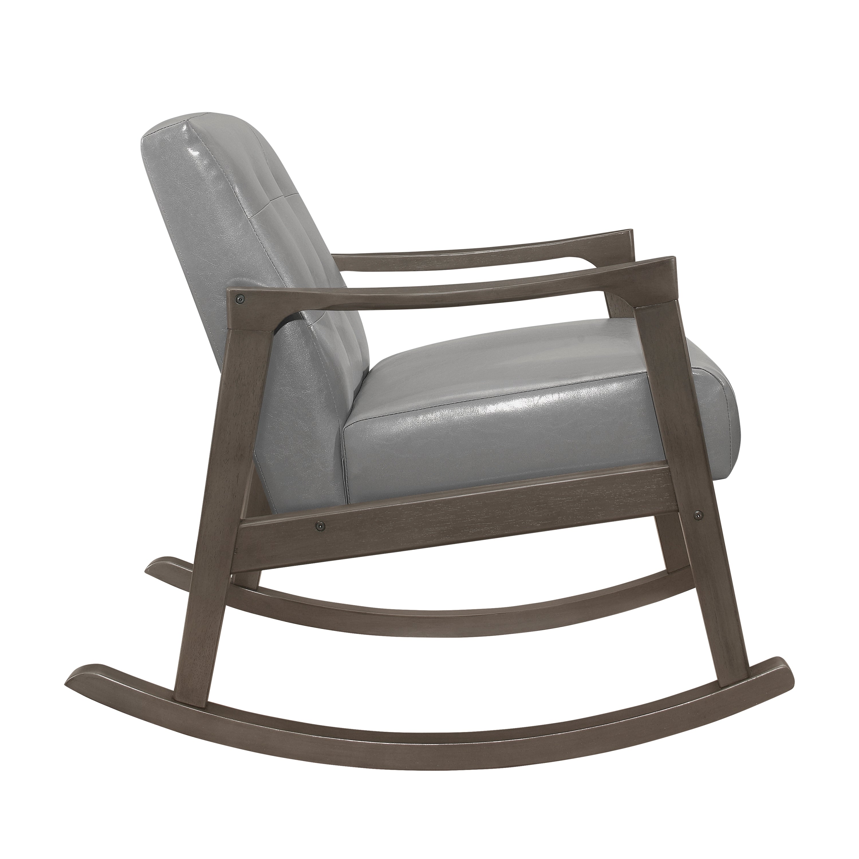 1pc Rocking Chair Gray Faux Leather Upholstery Button Tufted Solid Wood Furniture