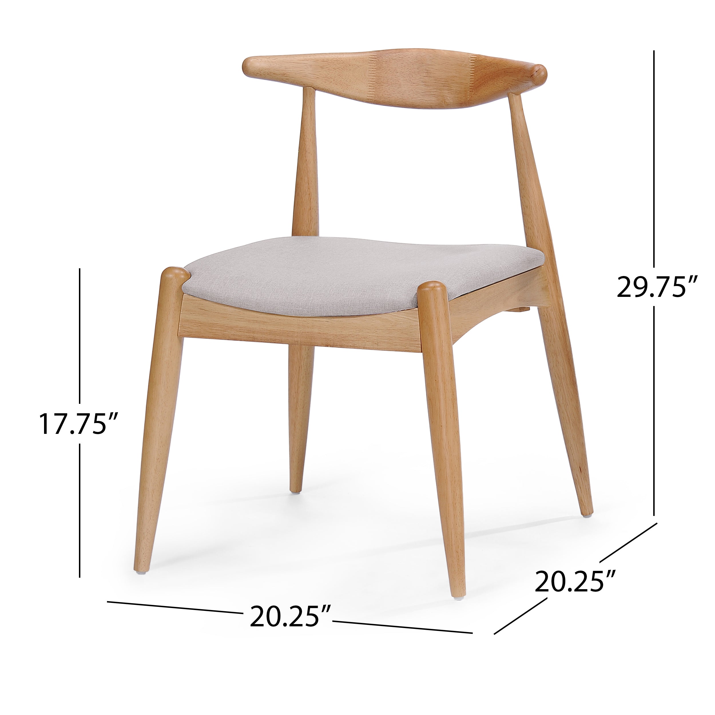 Candescent Dining Chair with Curved Back and Wood Frame, Set of 2, Beige
