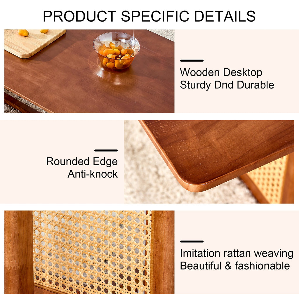 Chinese style log wind Imitation rattan Walnut color tea table rectangular solid wood coffee low table small family living room tea table