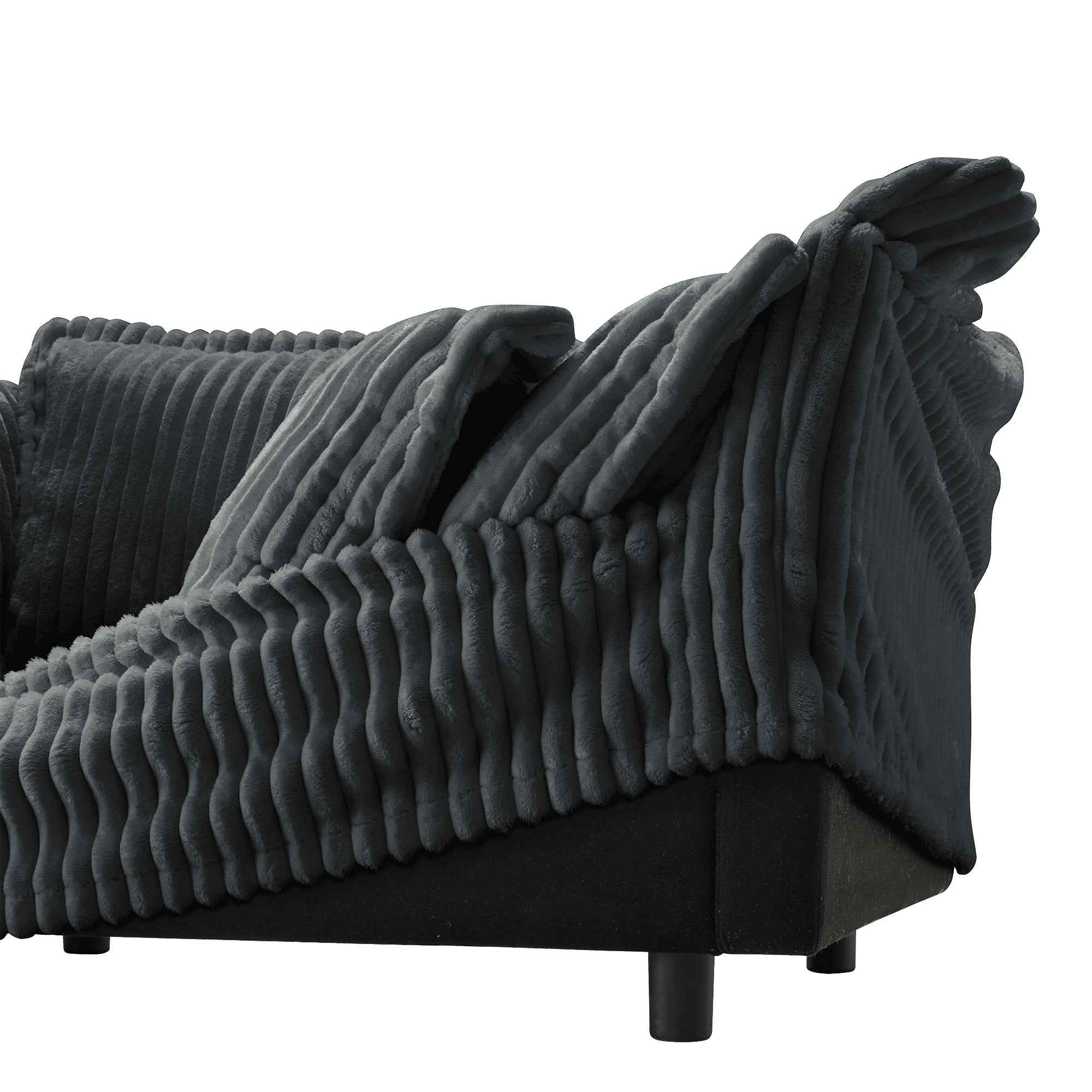 Living Room Sofa Slipcovered Sofa 3 Seater Sofa With 3 Ottomans, Oversized 3-Seat Sleeper Sofa Bed Home Theater Sofa, Corduroy, Gray