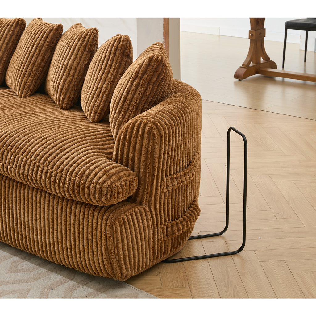 127''  Large Sectional Sofa ,Elegant Curved Design ,High-Resilience Foam ,Ten Back Cushions,L-Shape Left Sofa,No Assembly  Required , (Brown-Soft Corduroy Fabric)