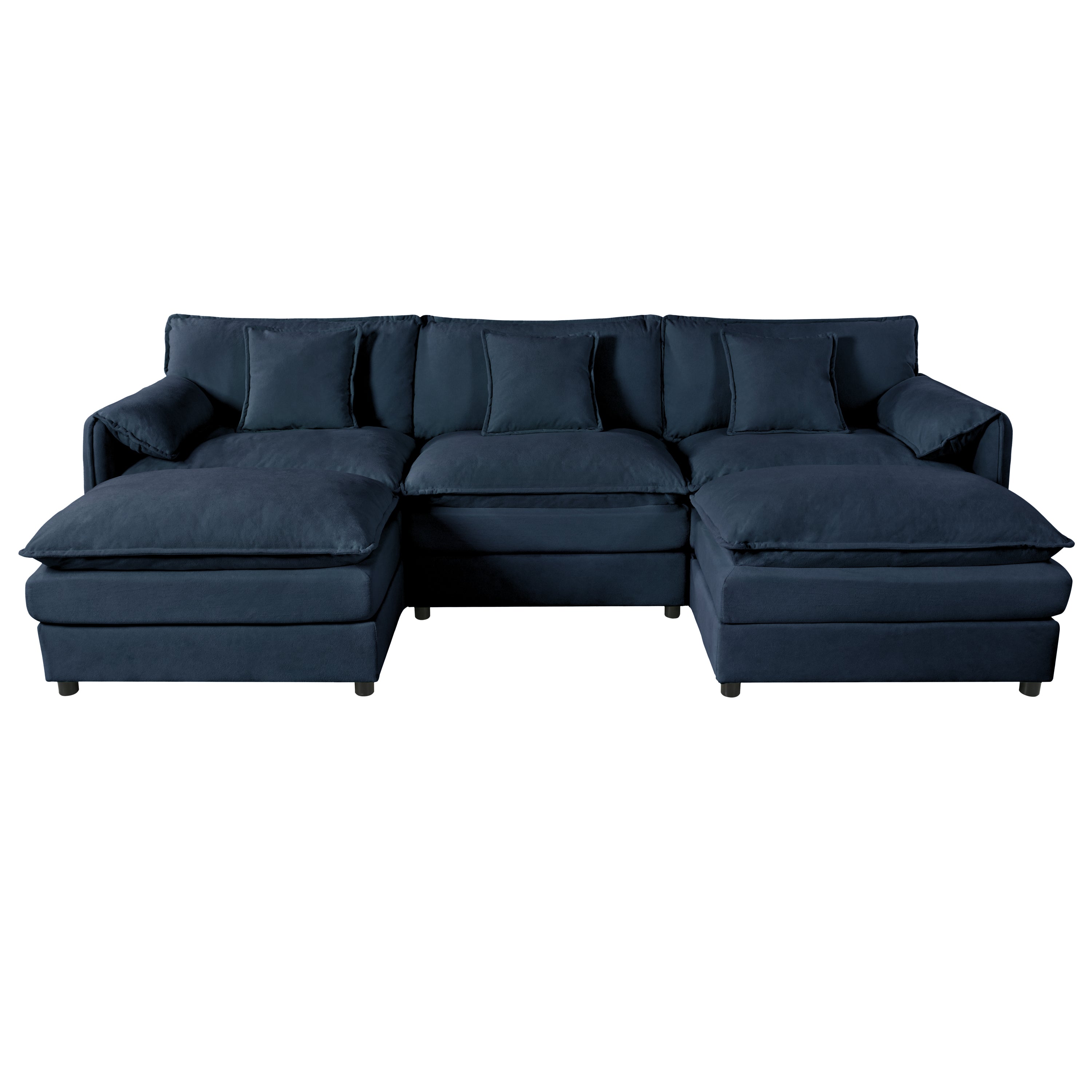 Modular Sectional Sofa, Oversized Deep Seat U Shaped Couch Set for Living Room, 3-Seater Comfy Cloud Couches with 2 Movable Ottomans, DIY Combination, Chenille,Blue