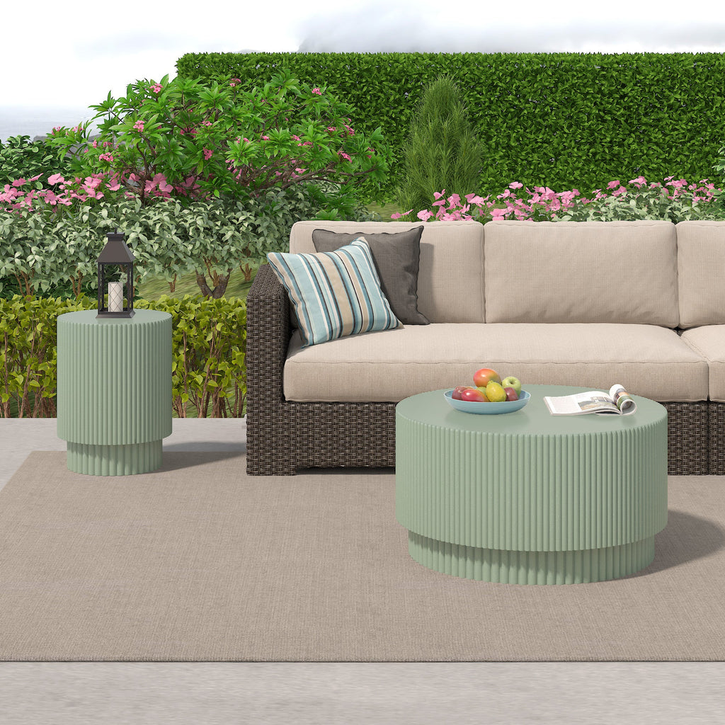 15.72-inch H-barrel coffee table, Nordic style, simple design, suitable for indoor and outdoor use, magnesium oxide material, suitable for living room, bedroom or garden sofa