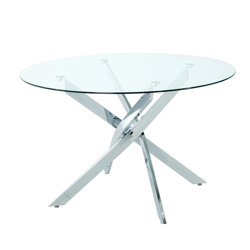 Modern simple glass table, high quality tempered glass metal material, multi-functional office learning table, electroplated square table legs (set of 1)
