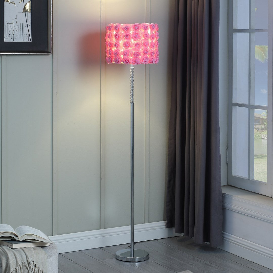 63'In Pink Roses In Bloom Acrylic/Metal Floor Lamp