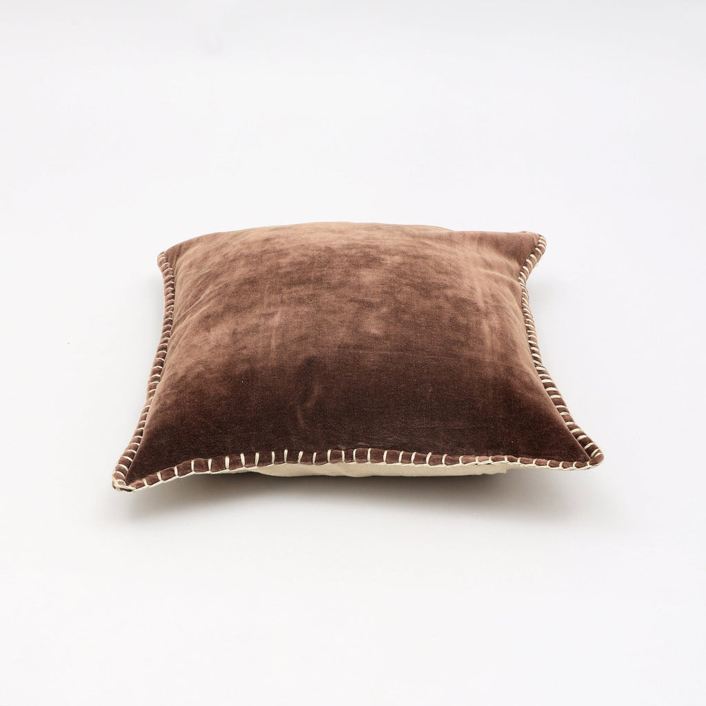 Stonewashed Cotton Velvet Throw Pillow with Decorative Handstiched Edges-19X19'