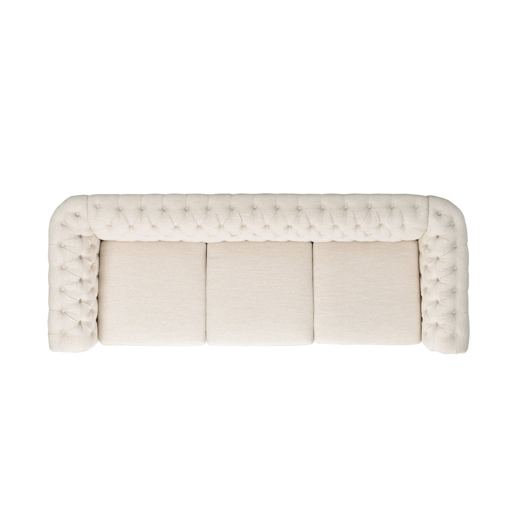 Chesterfield Style 3-Seater Sofa with Deep Button Tufting in Beige Fabric