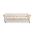 Chesterfield Style 3-Seater Sofa with Deep Button Tufting in Beige Fabric
