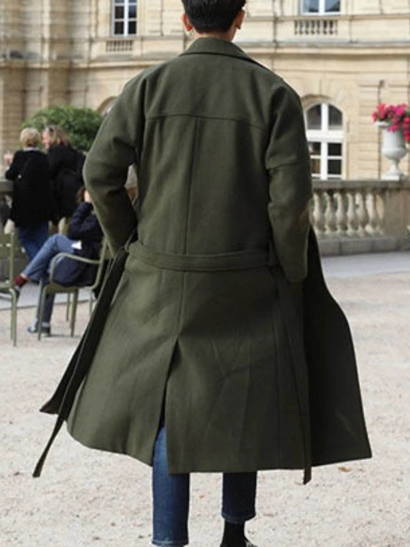 Lapel Collar Long Sleeve Longline Coat