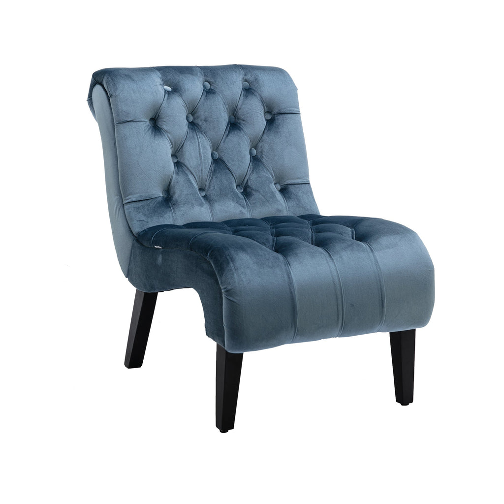 COOLMORE Modern Velvet Armless Accent Living Room Chair / Leisure Chair,Upholstered Fabric Button Comfortable Chair with Wooden Legs for Bedroom, Living Room, Office (Light Blue Velvet)