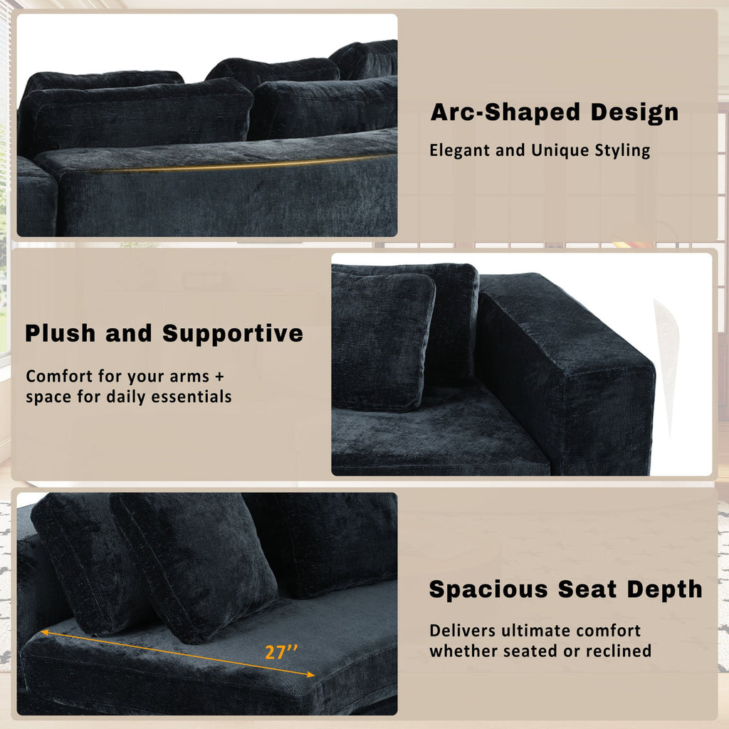 U_Style 115.7' Pure Foam Modular Sofa, 2-Piece Set with 5 Cushions, 4-Seater, Chenille Jacquard Fabric, Curved Design, No Assembly Required, Soft Upholstered Sofa for Living Room & Bedroom