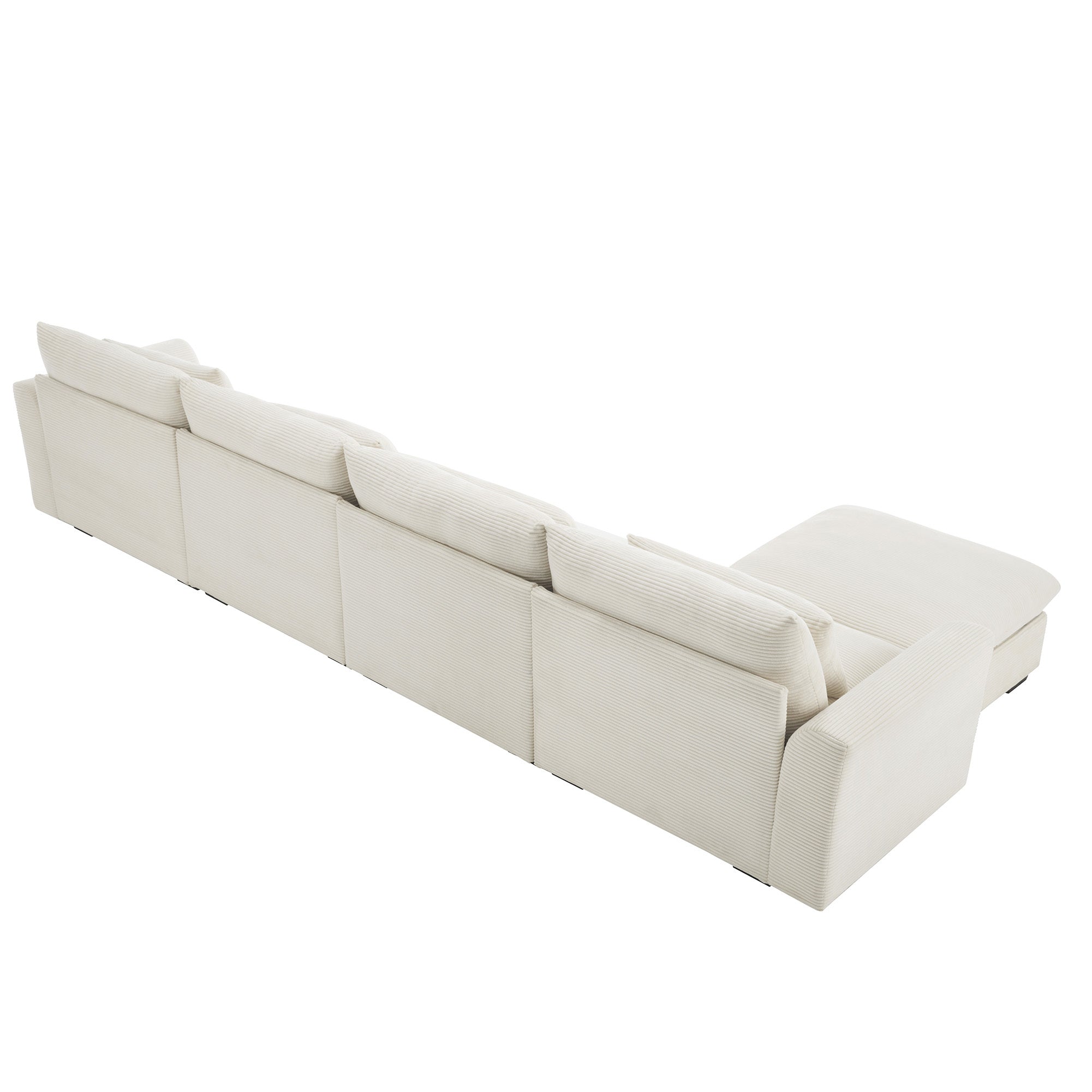 Large L Shape Sectional Corduroy Sofa,Deep Seat Couch with Storage Footstool and 4 Waist Pillows,Beige