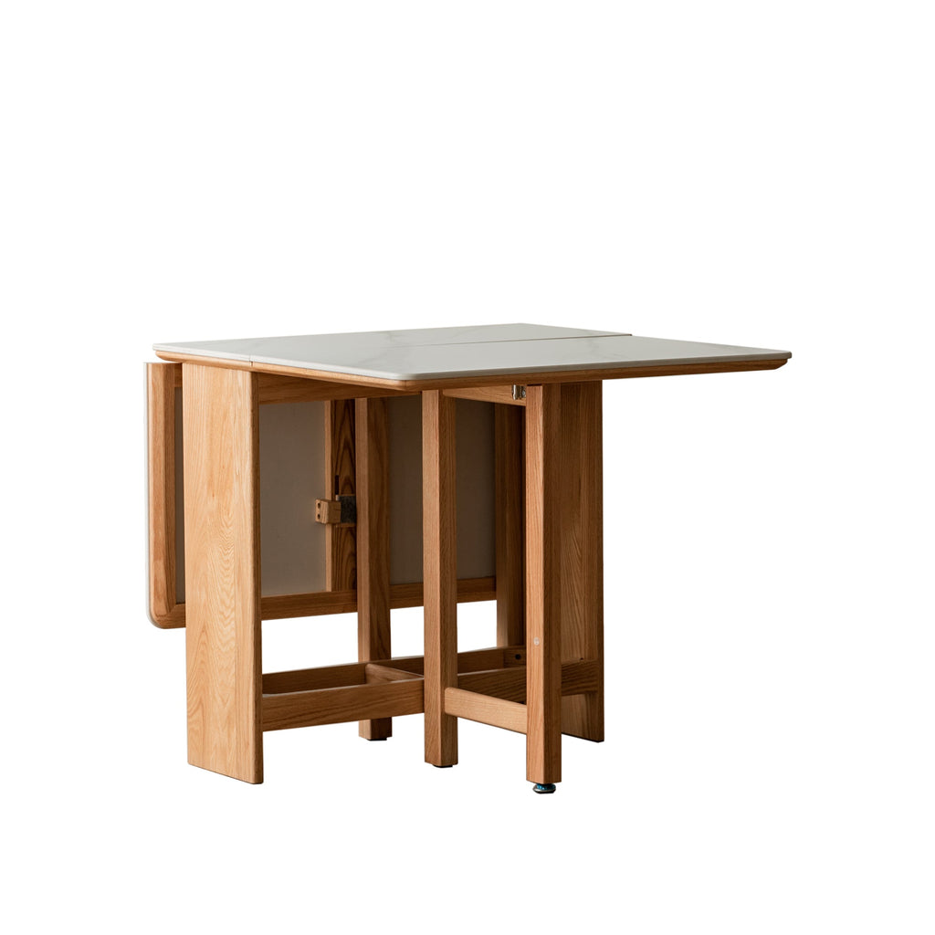 Natural Solid Oak Legs Extending Dining Table Rock Slab Top Extending Dining Table for 4-6 People Solid Wood Dining Table (Light Color)