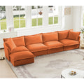 Slipcovered L Shape Sectional Long Sofa Couch, 4 Seater Sofa with Suppleness Armrests, Chenille Deep Seat Sofa with 2 Big Pillows, Comfy Couch for Living Room, Apartment, Chenille Fabric, Orange