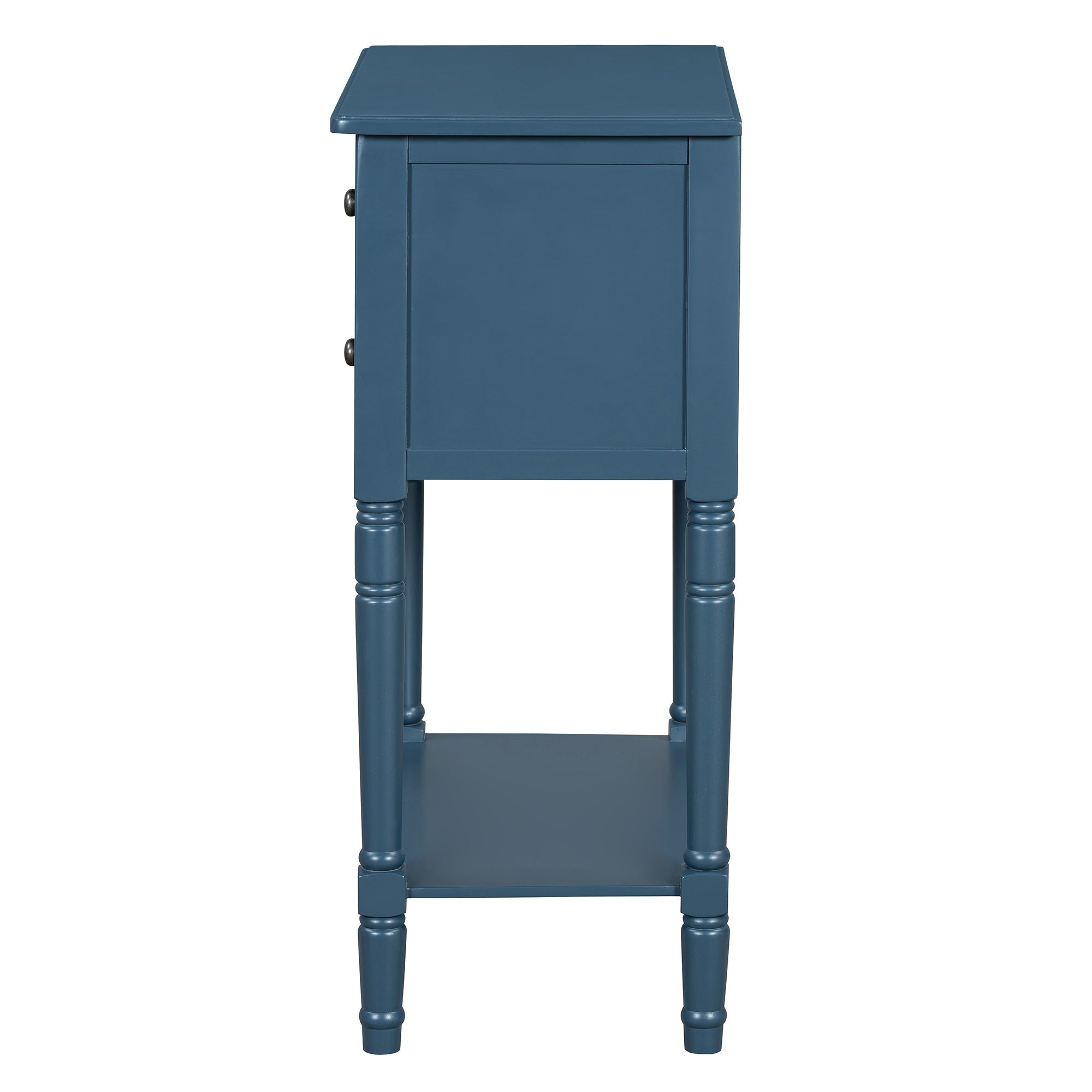 TREXM Narrow Console Table, Slim Sofa Table with Three Storage Drawers and Bottom Shelf (Navy)