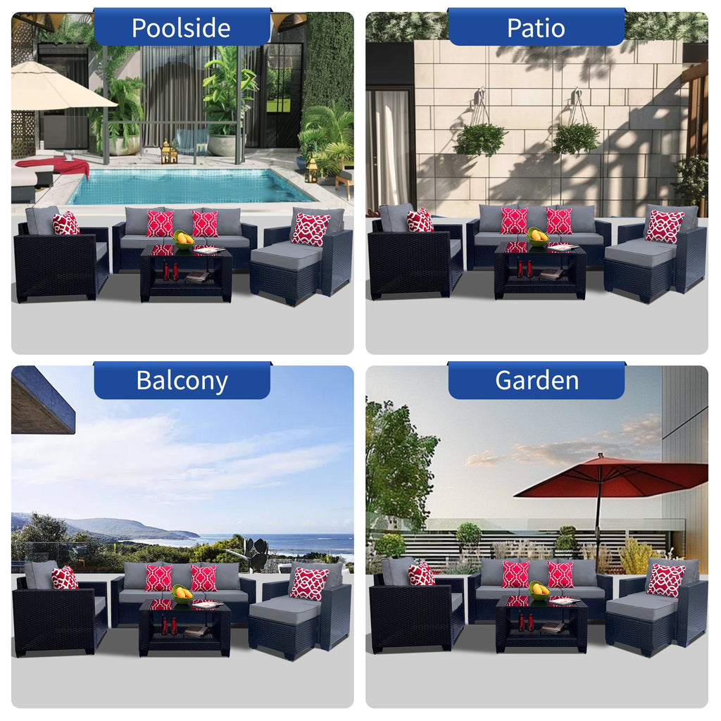 Outdoor Garden Patio Furniture 7-Piece PE Rattan Wicker Cushioned Sofa Sets  and Coffee Table, patio furniture set;outdoor couch;outdoor couch patio furniture;outdoor sofa;patio couch