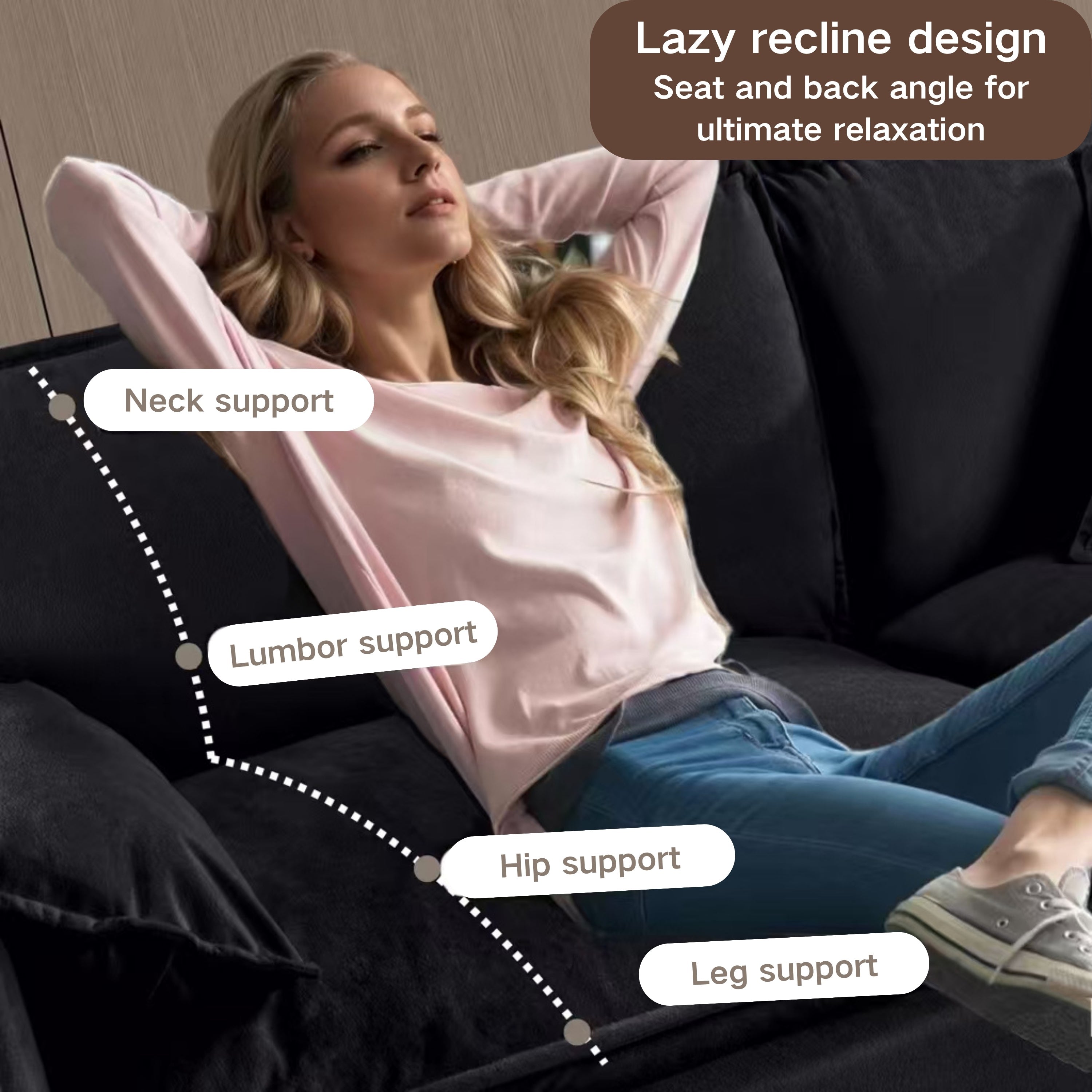 Oversized 41.73' Sofa Chair, Modern Upholstered Armchair with 1 Toss Pillow, Modular Sectional Sofa for Living Room, Deep Seat Reading Sofa for Bedroom Apartment, DIY Combination Chenille,Black