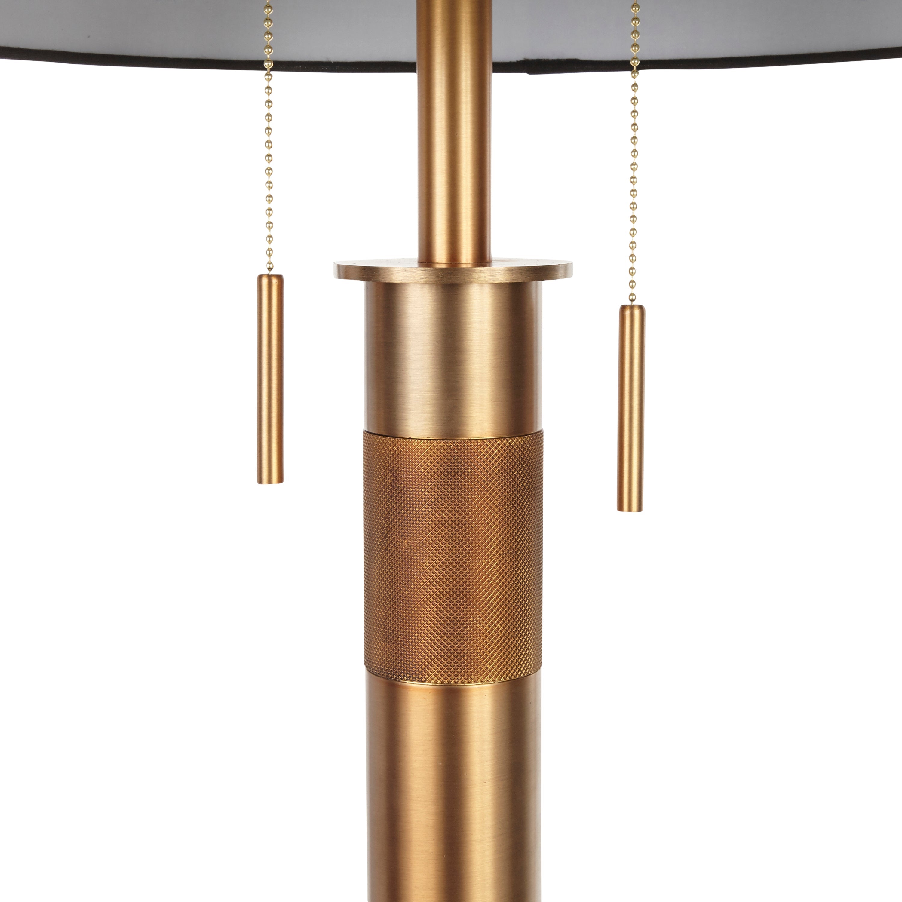 Trophy Industrial Table Lamp in Antique Brass with Black Linen Shade by LumiSource