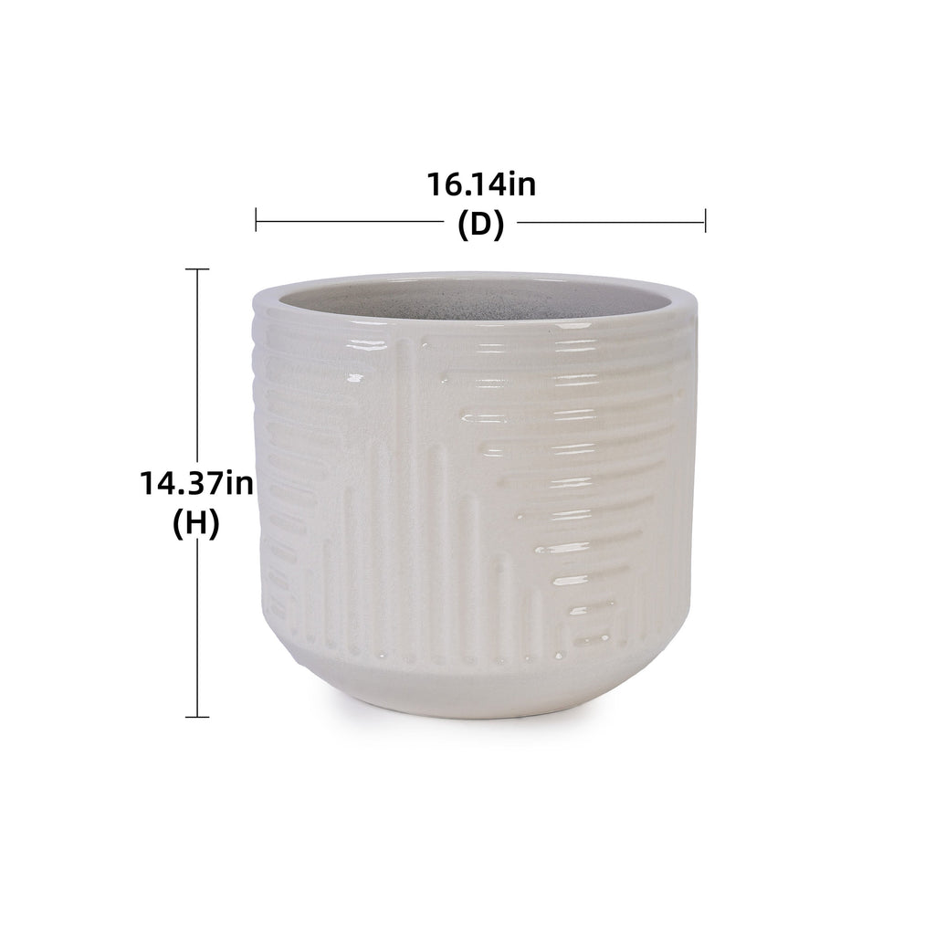 Ceramic Flowerpot, Modern Planter for Patio, Garden, Windowsill - White