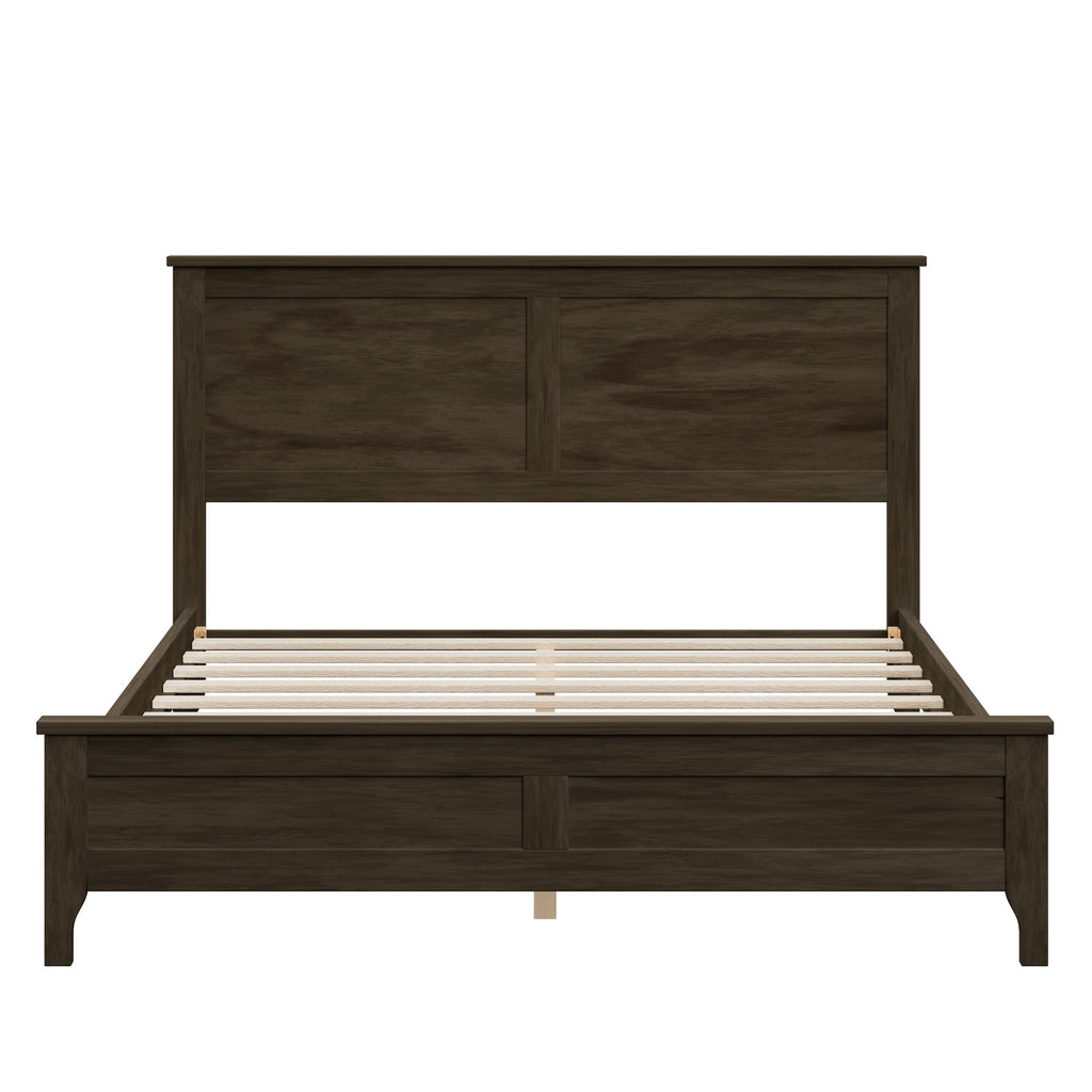 Modern Espresso Solid Wood Full Size Platform Bed with Sturdy Wooden Slats Support