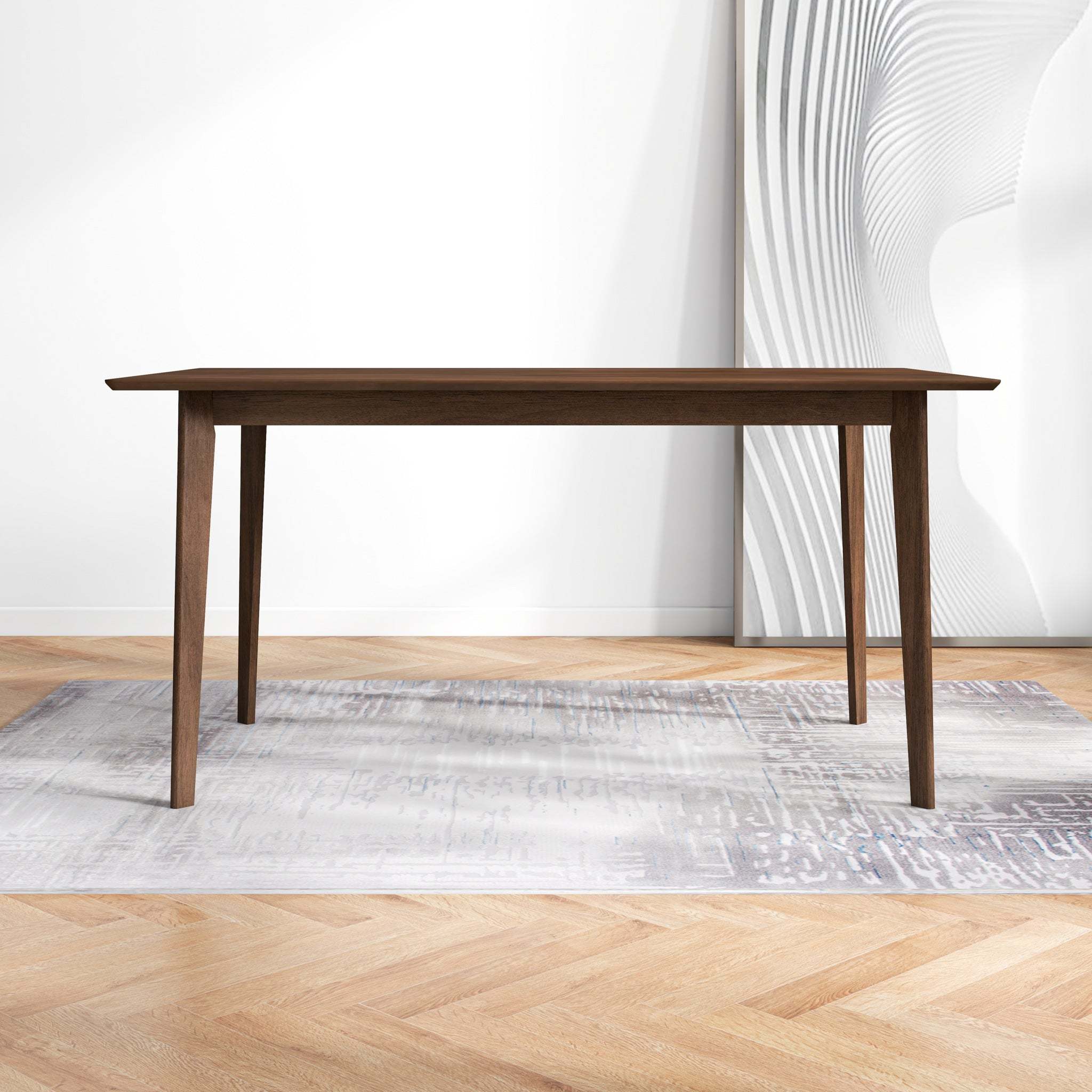 Carlos Mid-Century Modern Solid Wood Dining Table with Beveled Edges in Brown