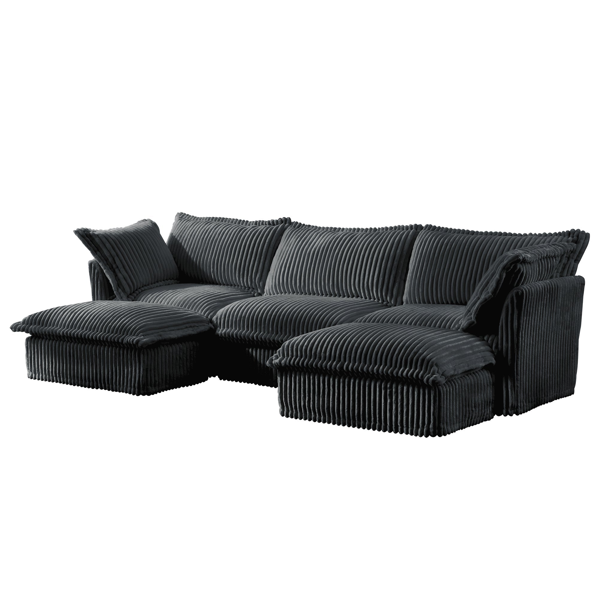 Slipcovered U Shape Sectional Deep Seat Sofa Couch, 3 Seater Sofa with French Edges Design Multiple Big Pillows, Modular Deep Seat Sectional Sofa Comfy Cloud Couch for Living Room, Apartment,Gray