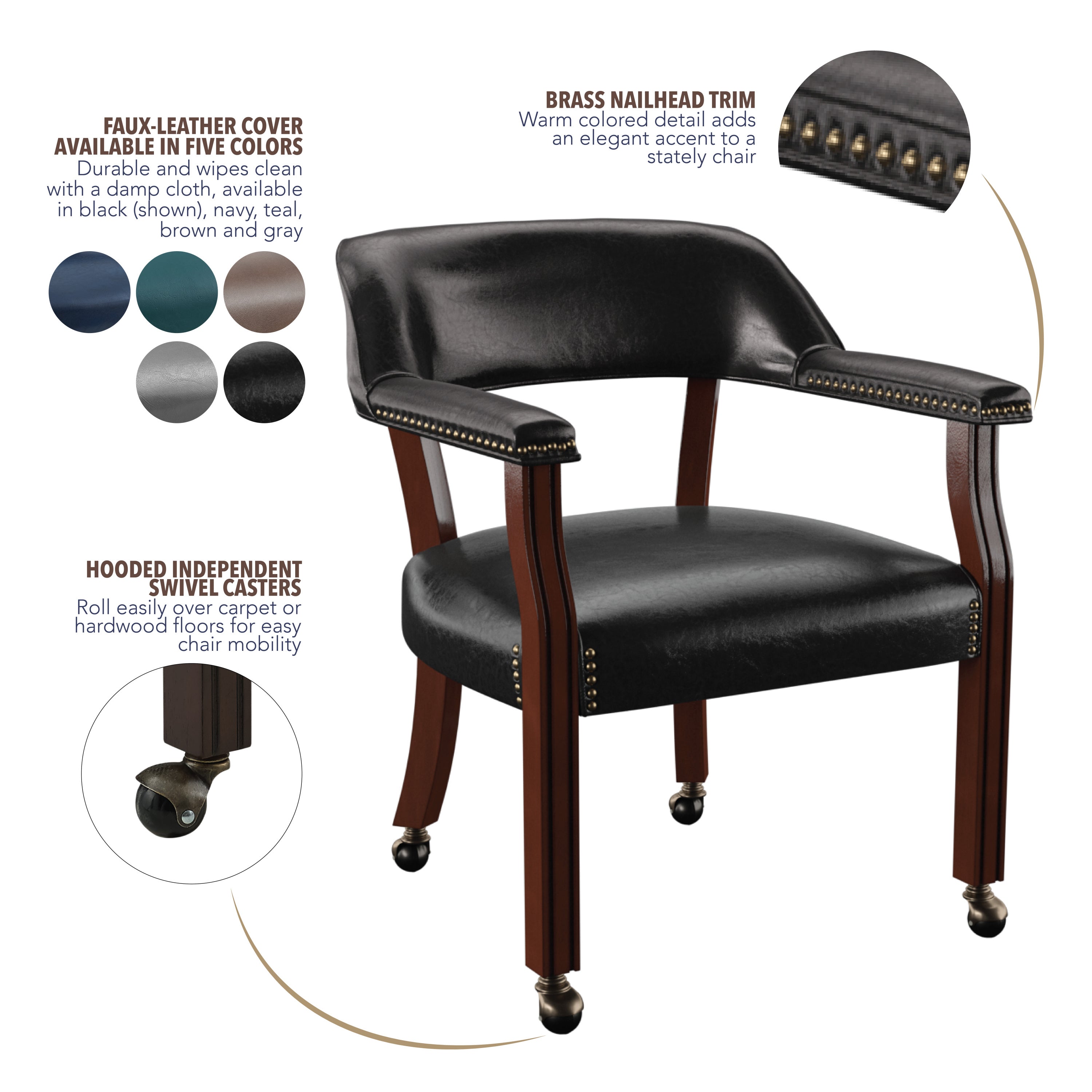 Tournament - Arm Chair With Casters - Medium Cherry